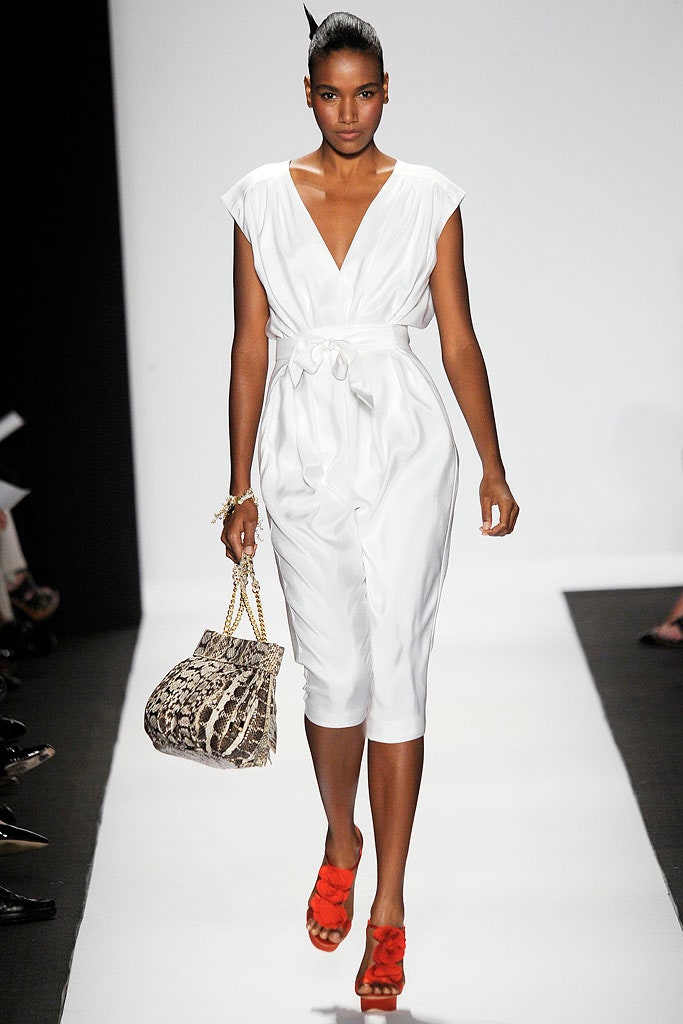 white cotton short-sleeve v-neck fitted belted midi jumpsuit