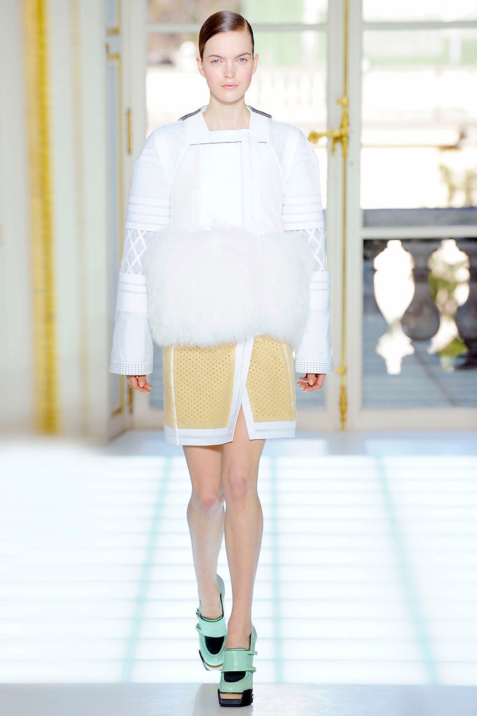 white relaxed jacket with yellow skirt