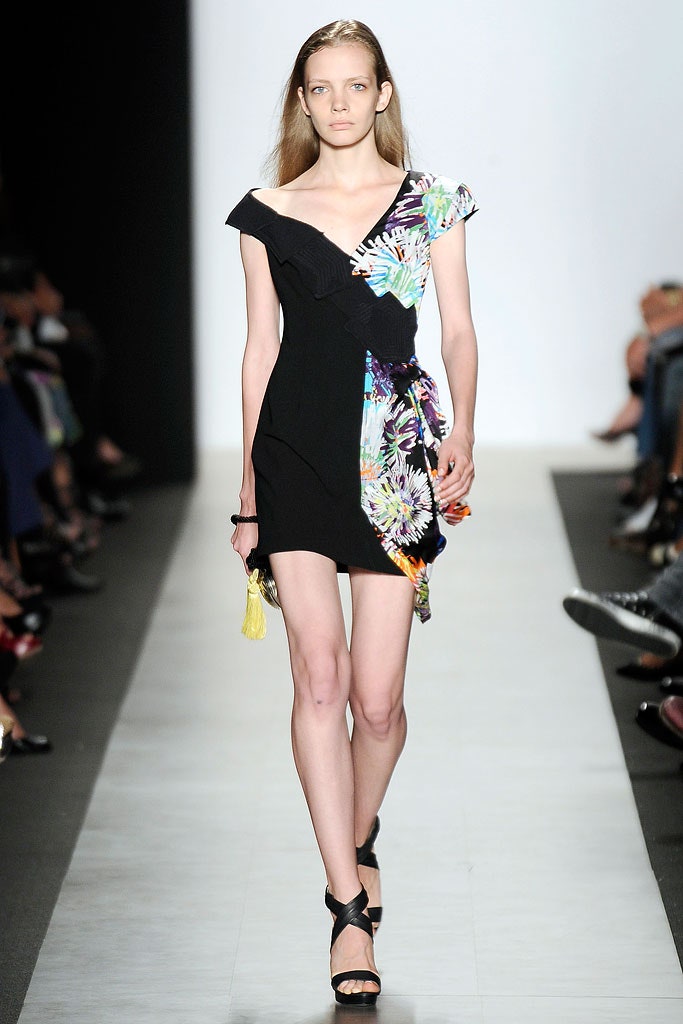 black mini dress with floral accents