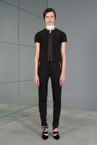 black cotton short-sleeve collared fitted zippered jacket
