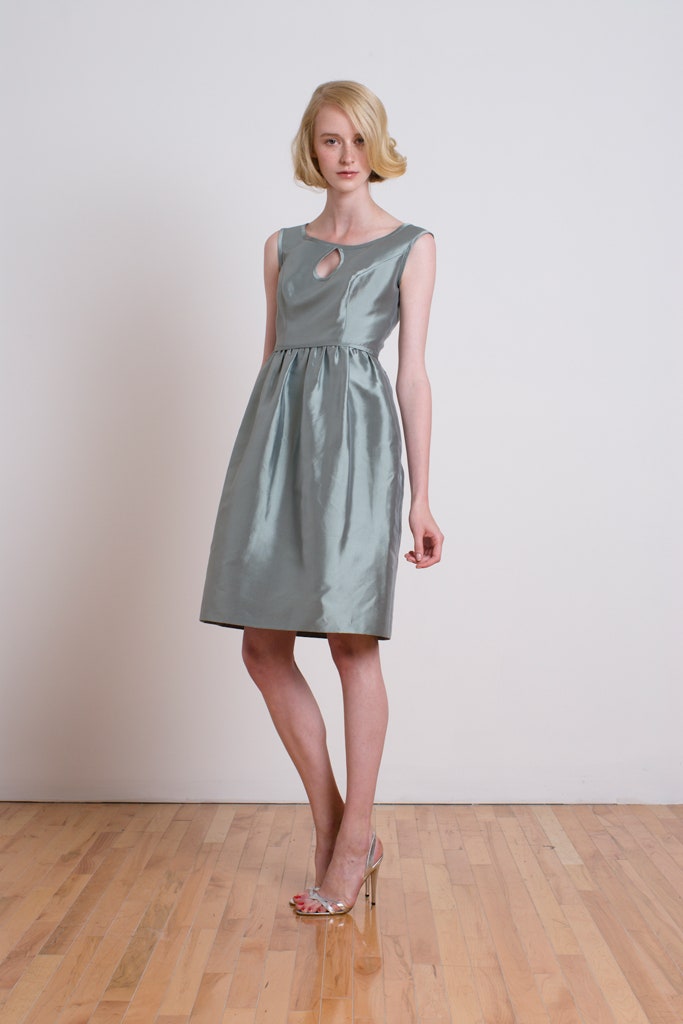 gray silk sleeveless dress