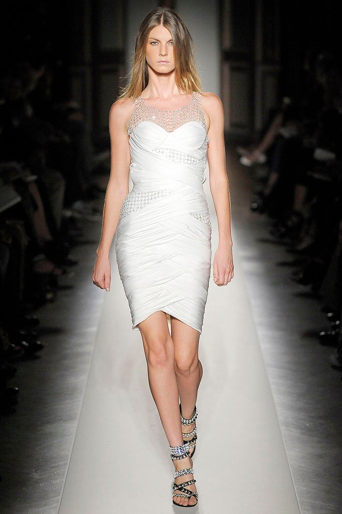 fitted white silk mini dress