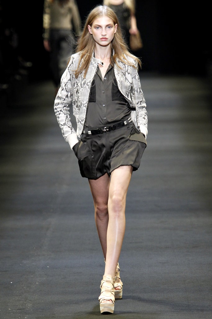 fitted black and white jacket with silk shirt