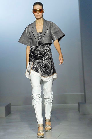 gray denim short-sleeve collared structured zippered jacket