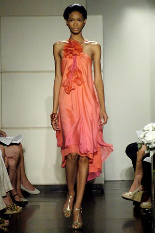 pink coral silk ruffled dress