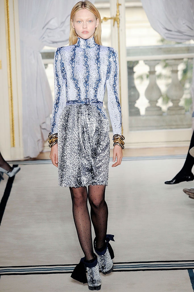 blue metallic long-sleeve dress