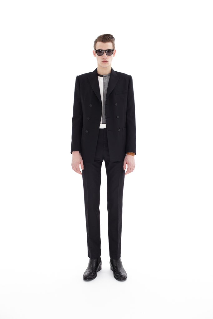 black tailored blazer with slim pants
