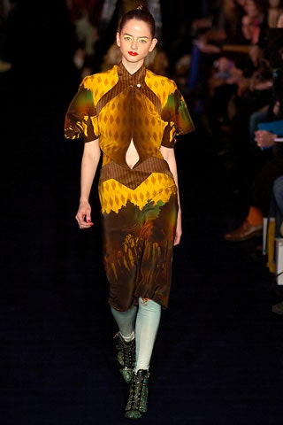 yellow brown green printed midi dress