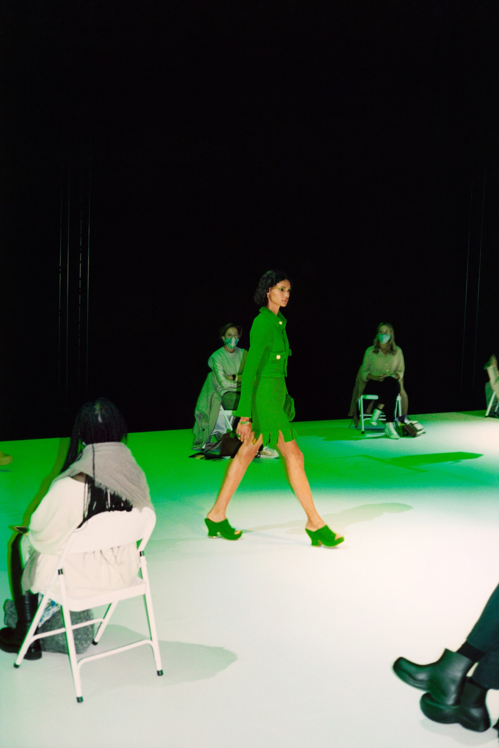 green unknown long-sleeve collared fitted buttoned mini mini-dress