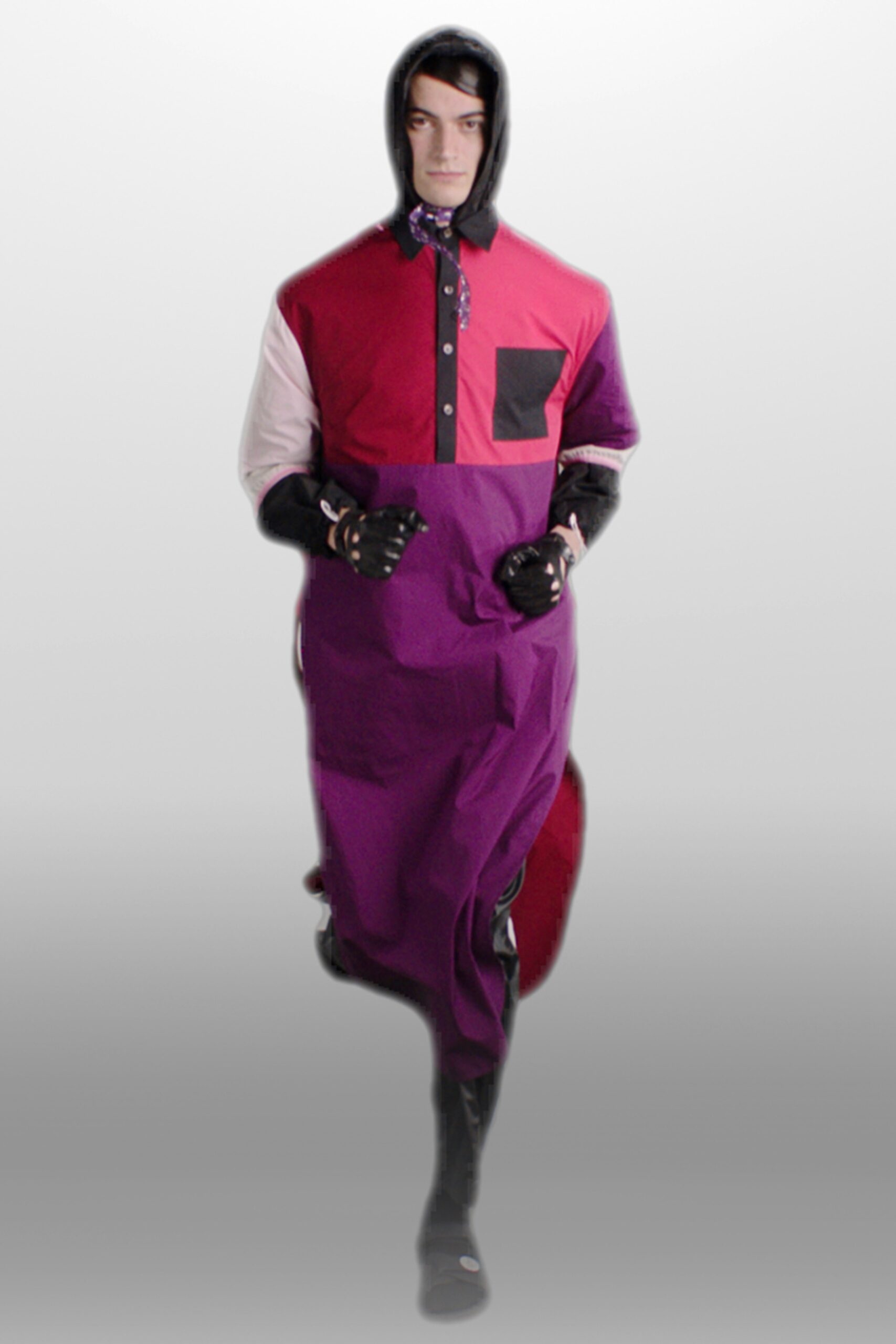 color-blocked hooded purple jumpsuit