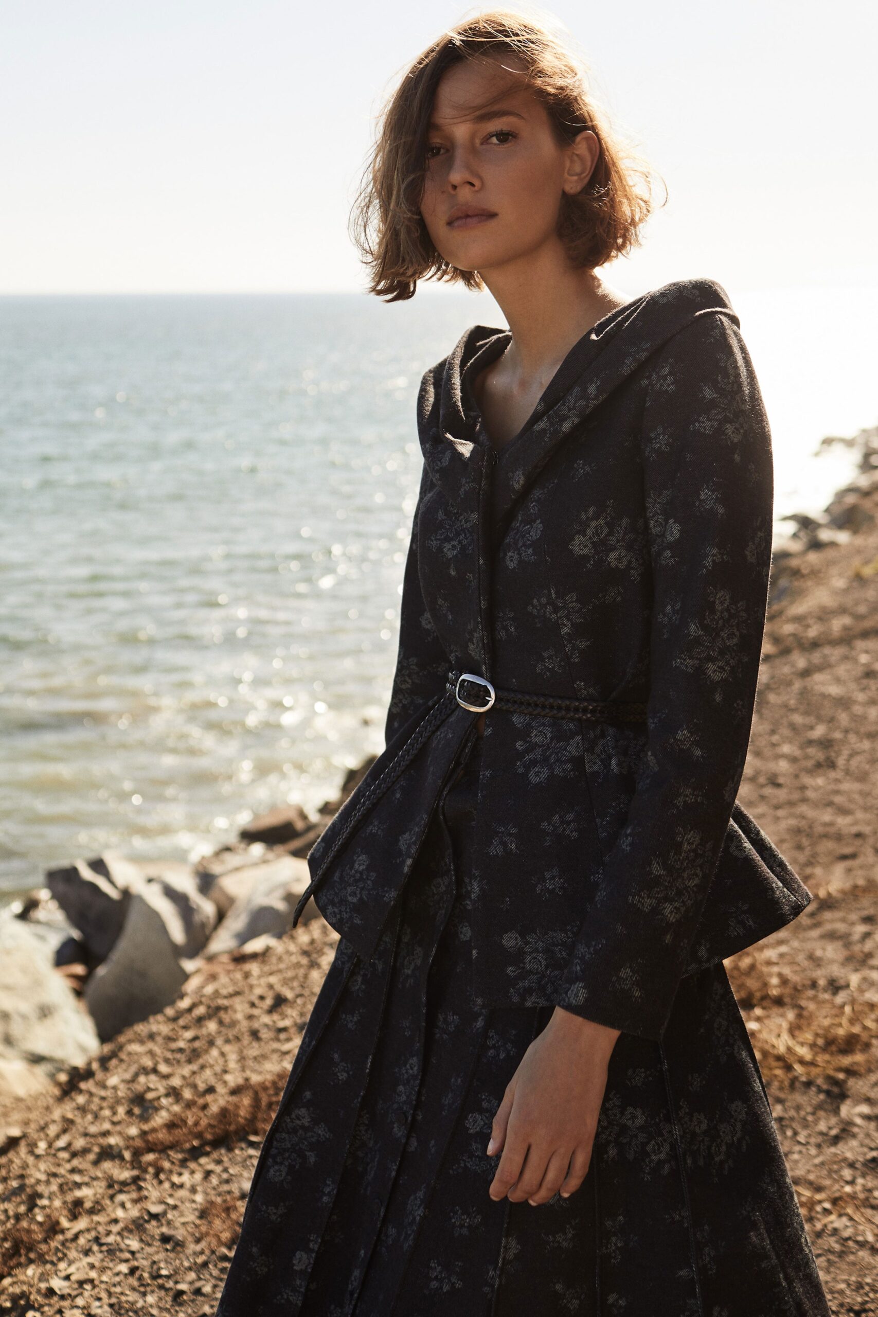 black floral hooded dress
