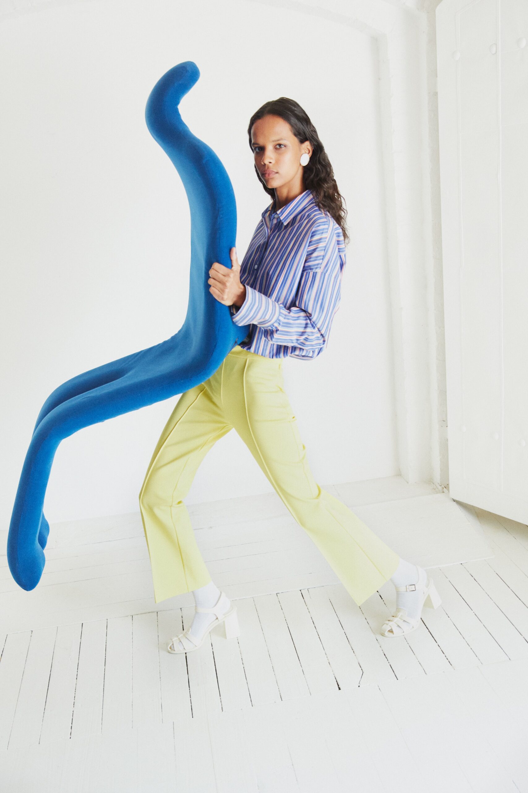 blue striped oversized button-down shirt