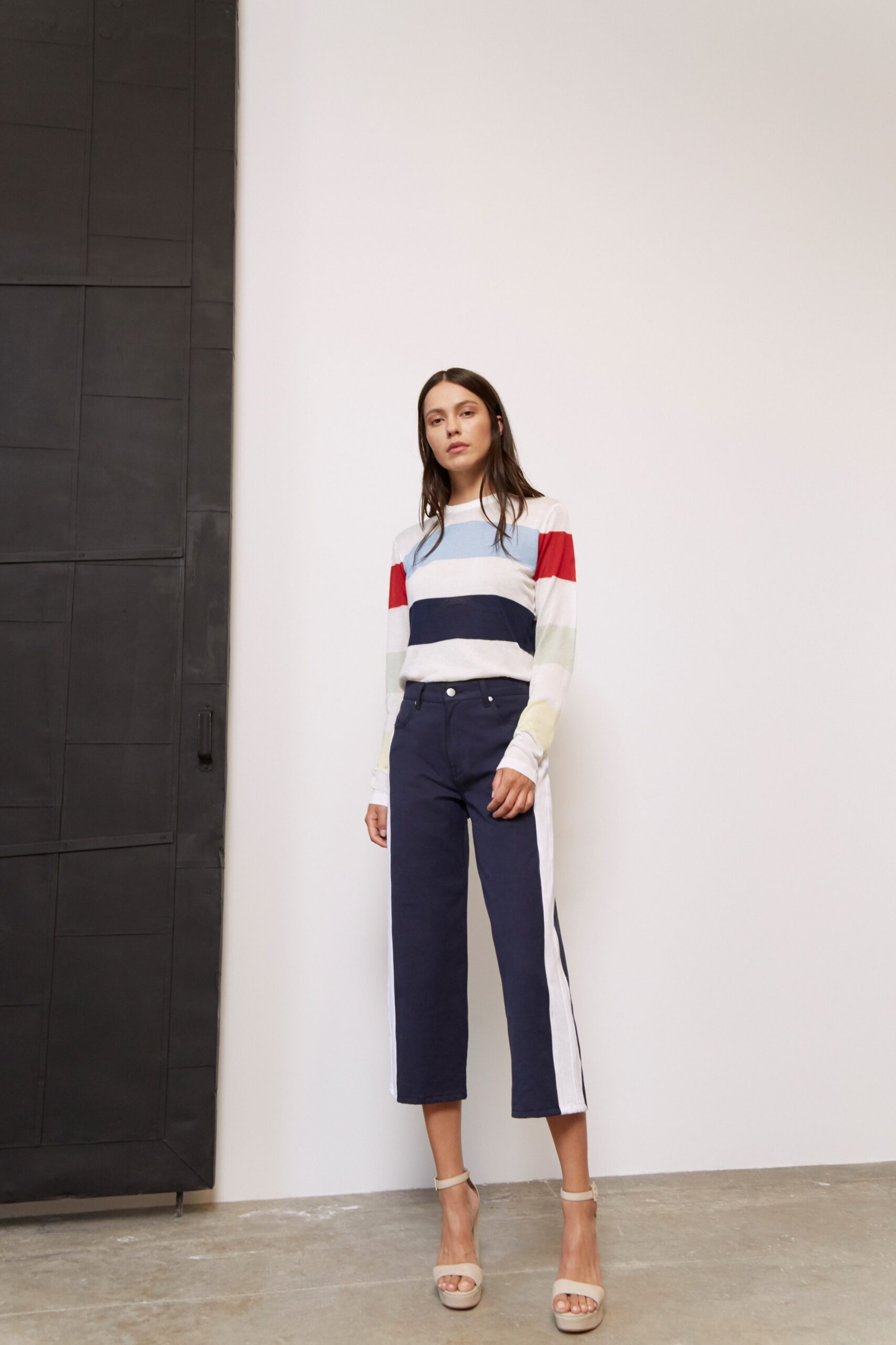 striped color-block knit sweater