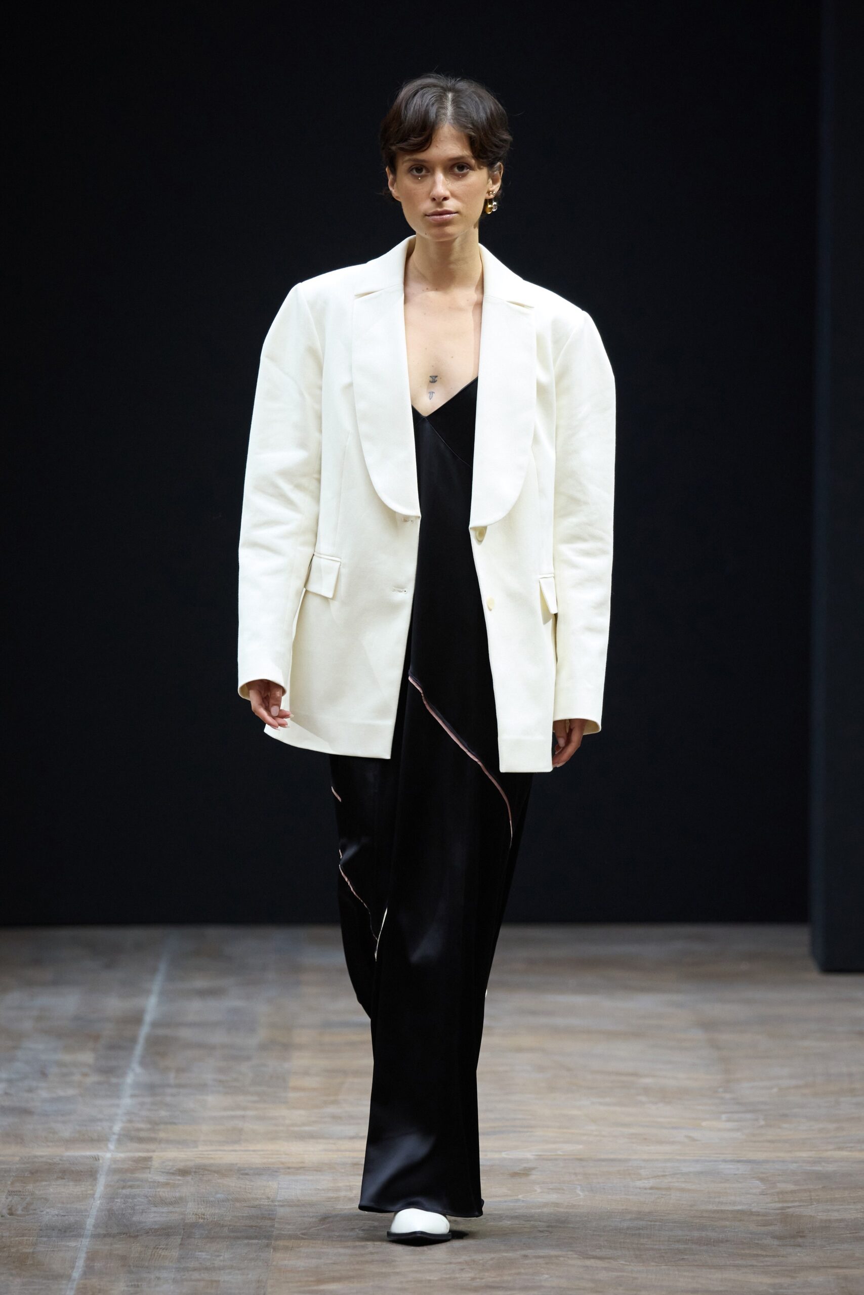 oversized white blazer over slip dress