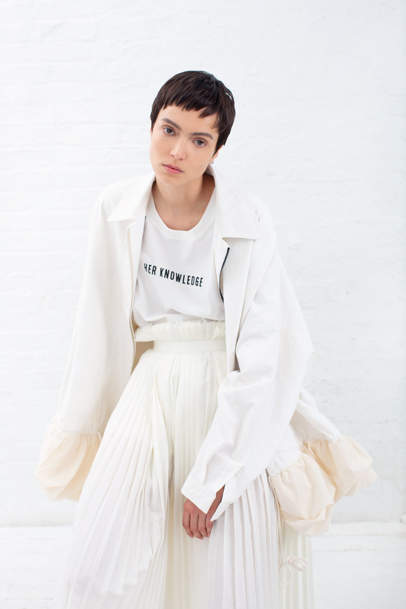 white pleated chiffon skirt