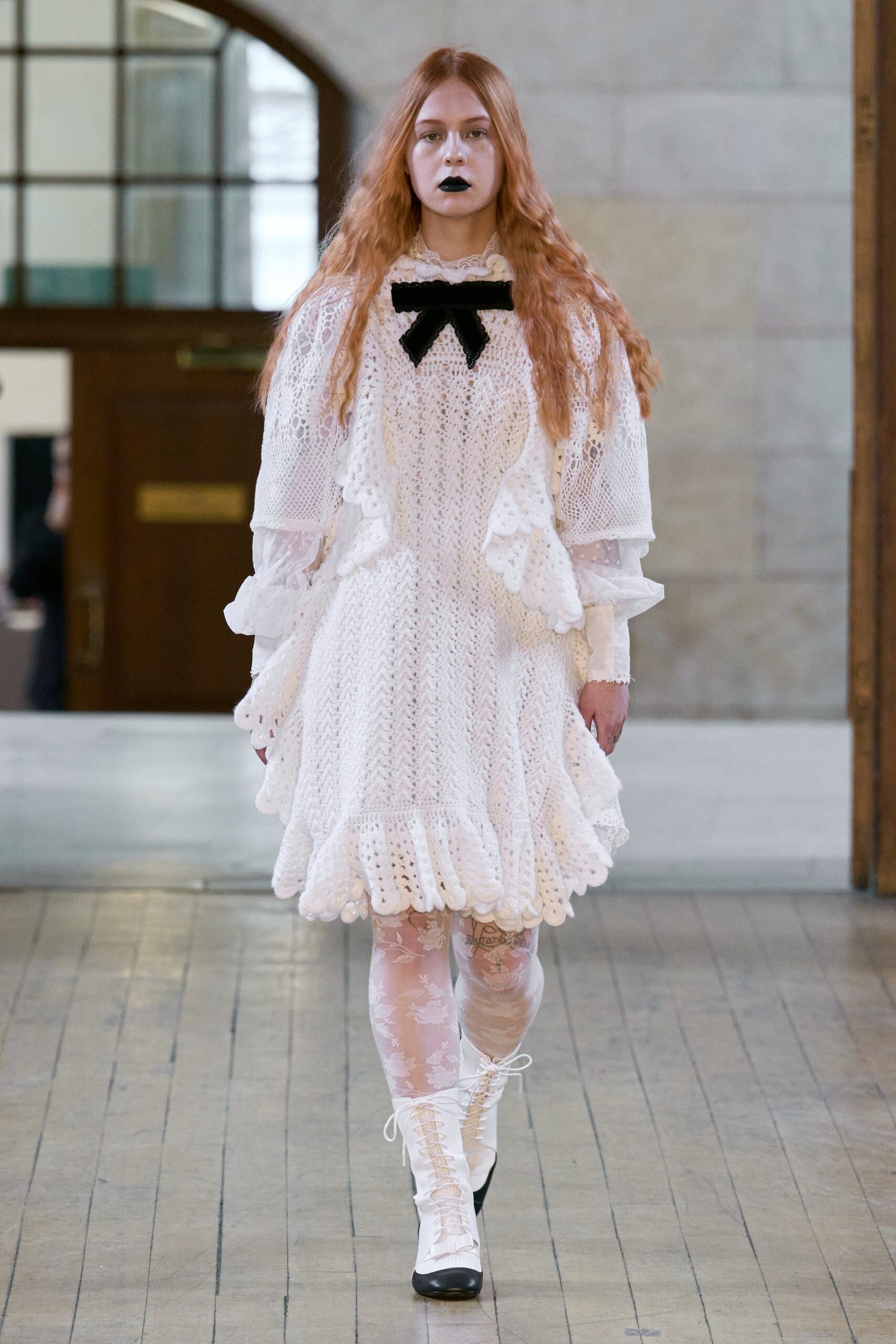 white knit ruffled midi dress