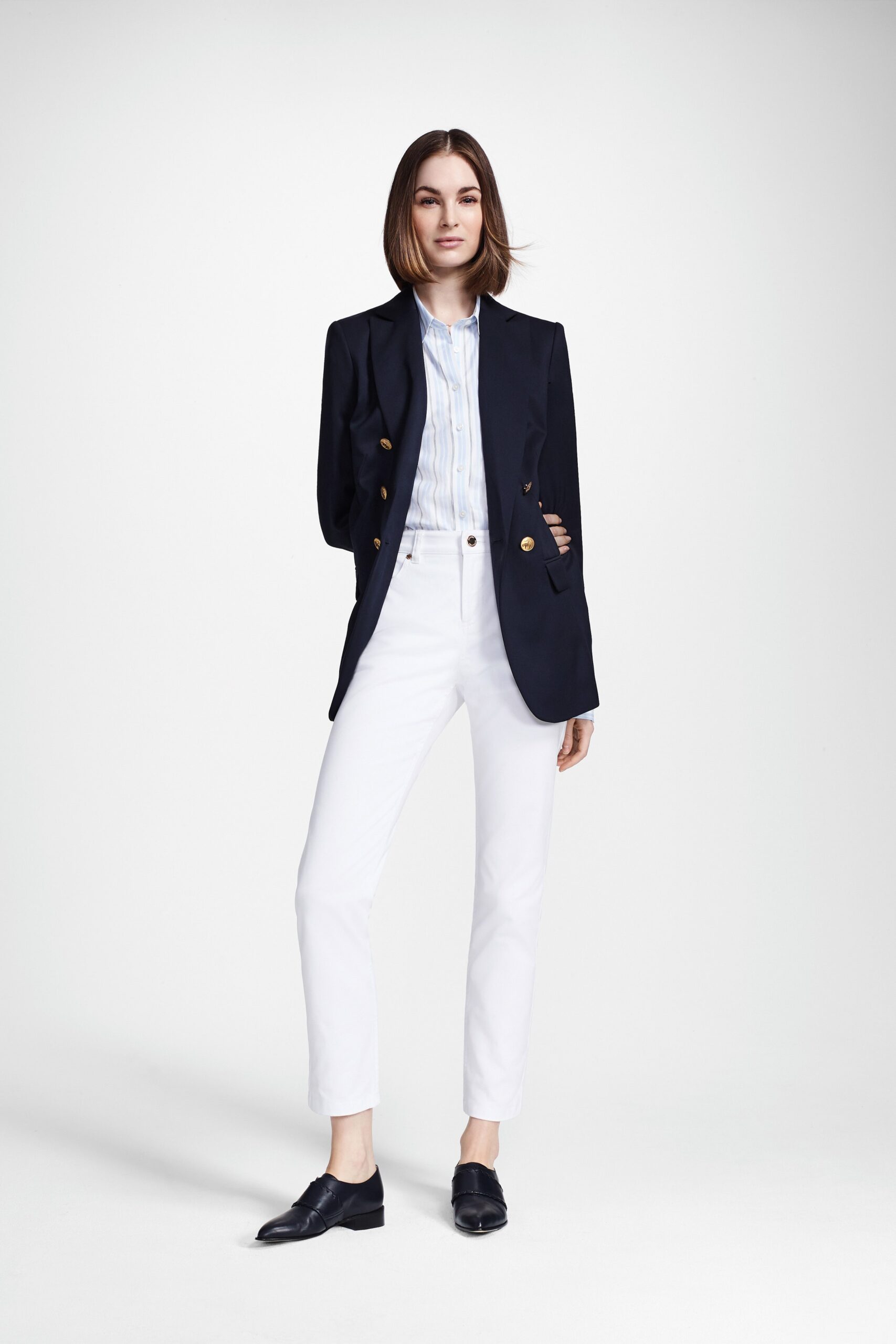navy double-breasted tailored blazer