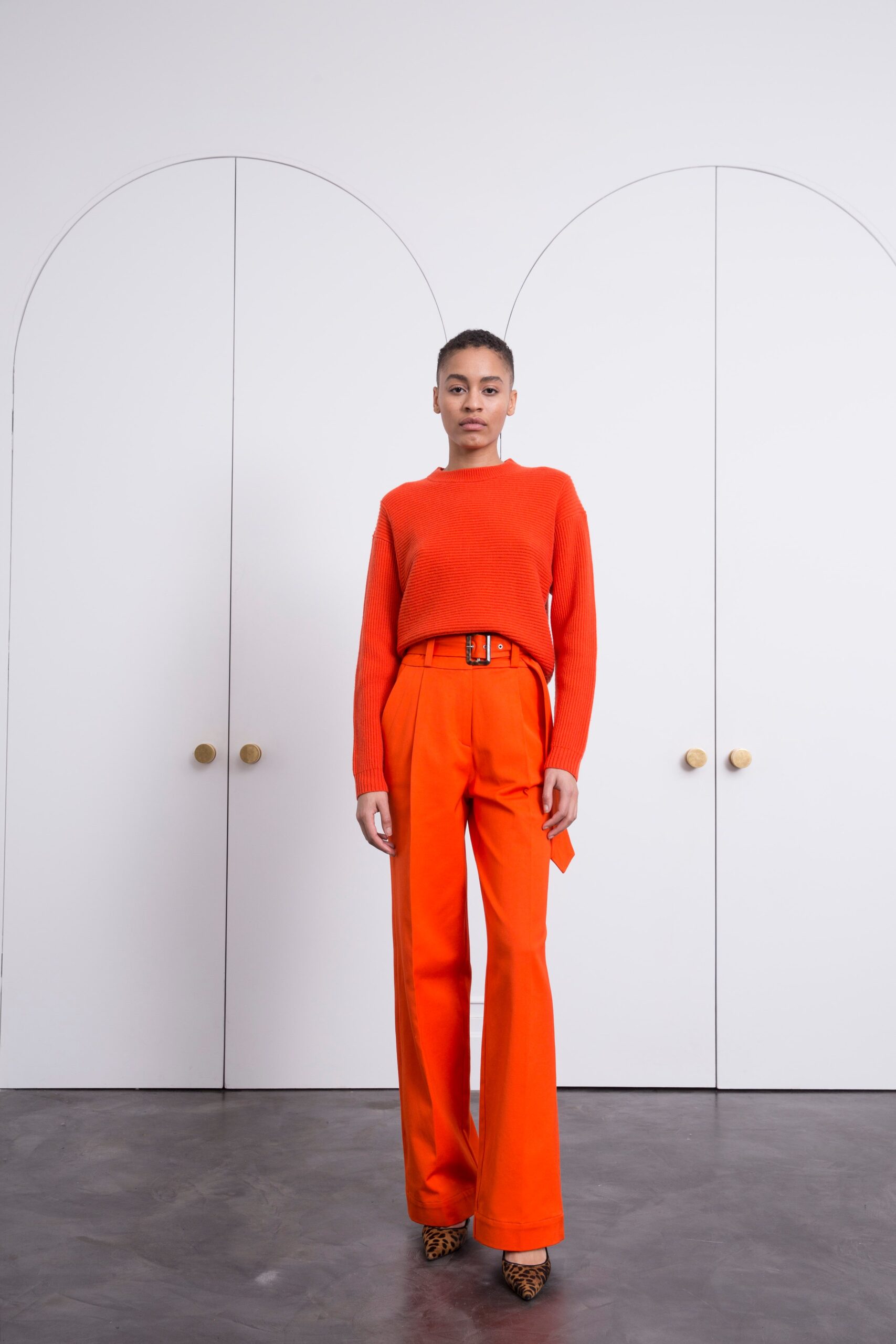 orange ribbed cropped sweater