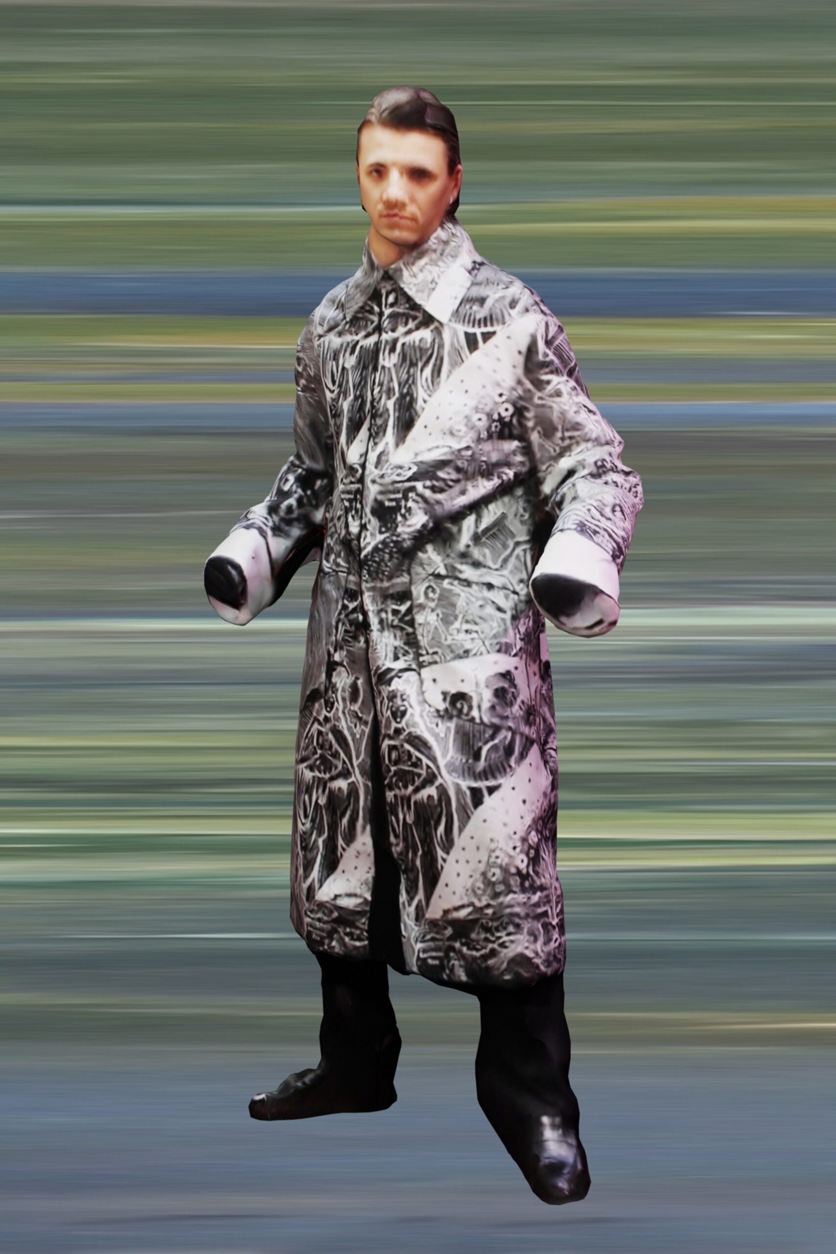printed black and white coat