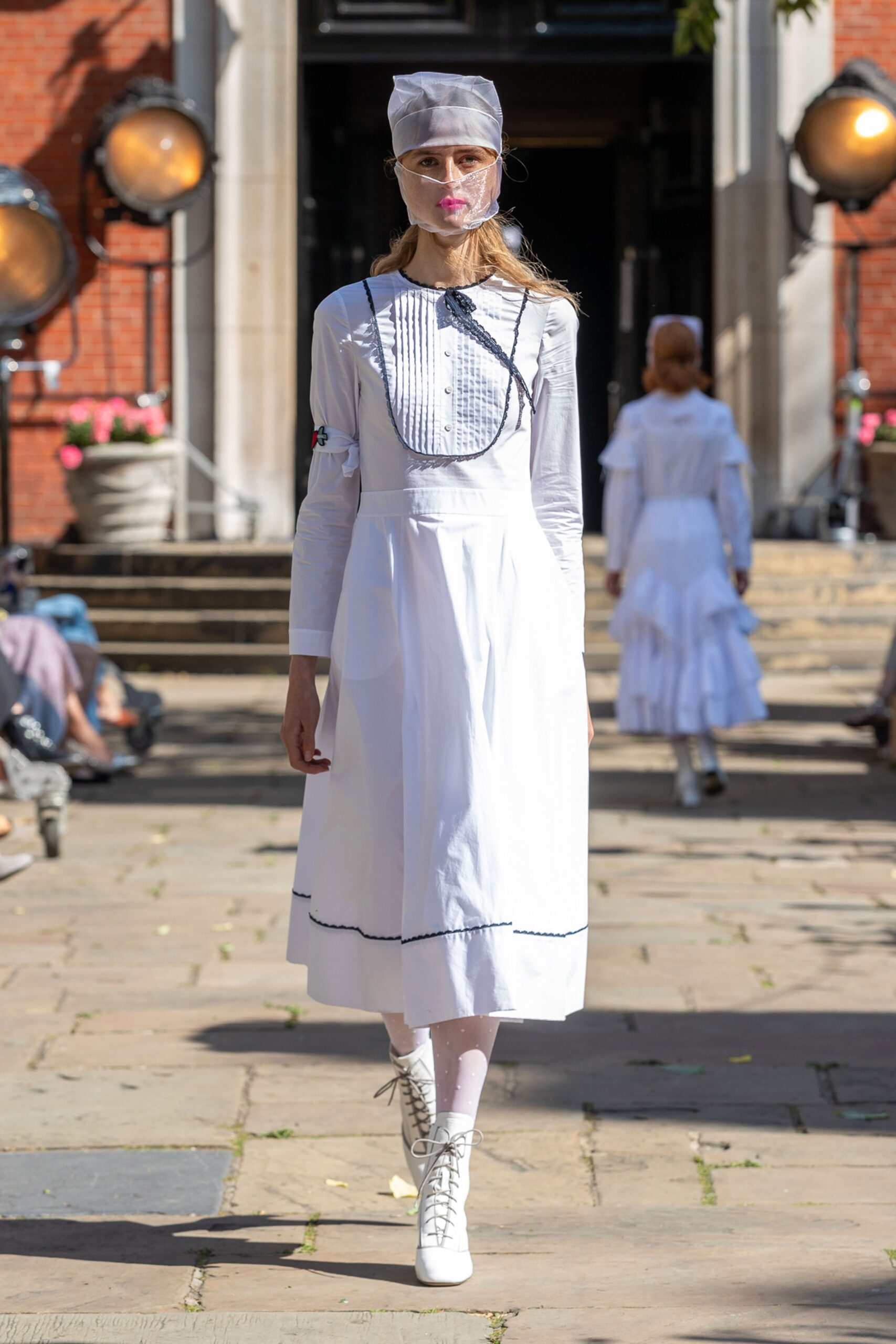 white pleated bib maxi dress