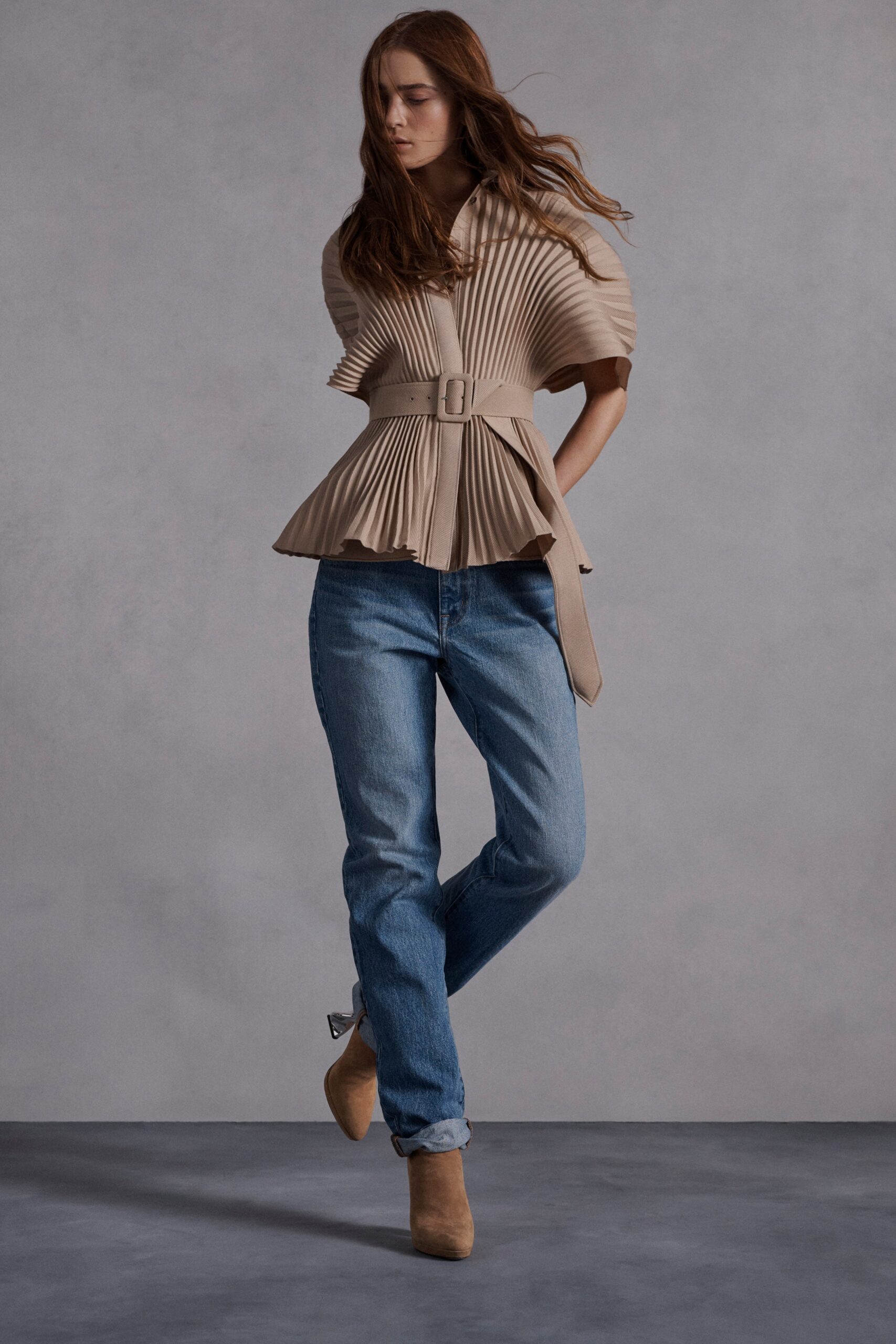 tan suede round-toe ankle boots