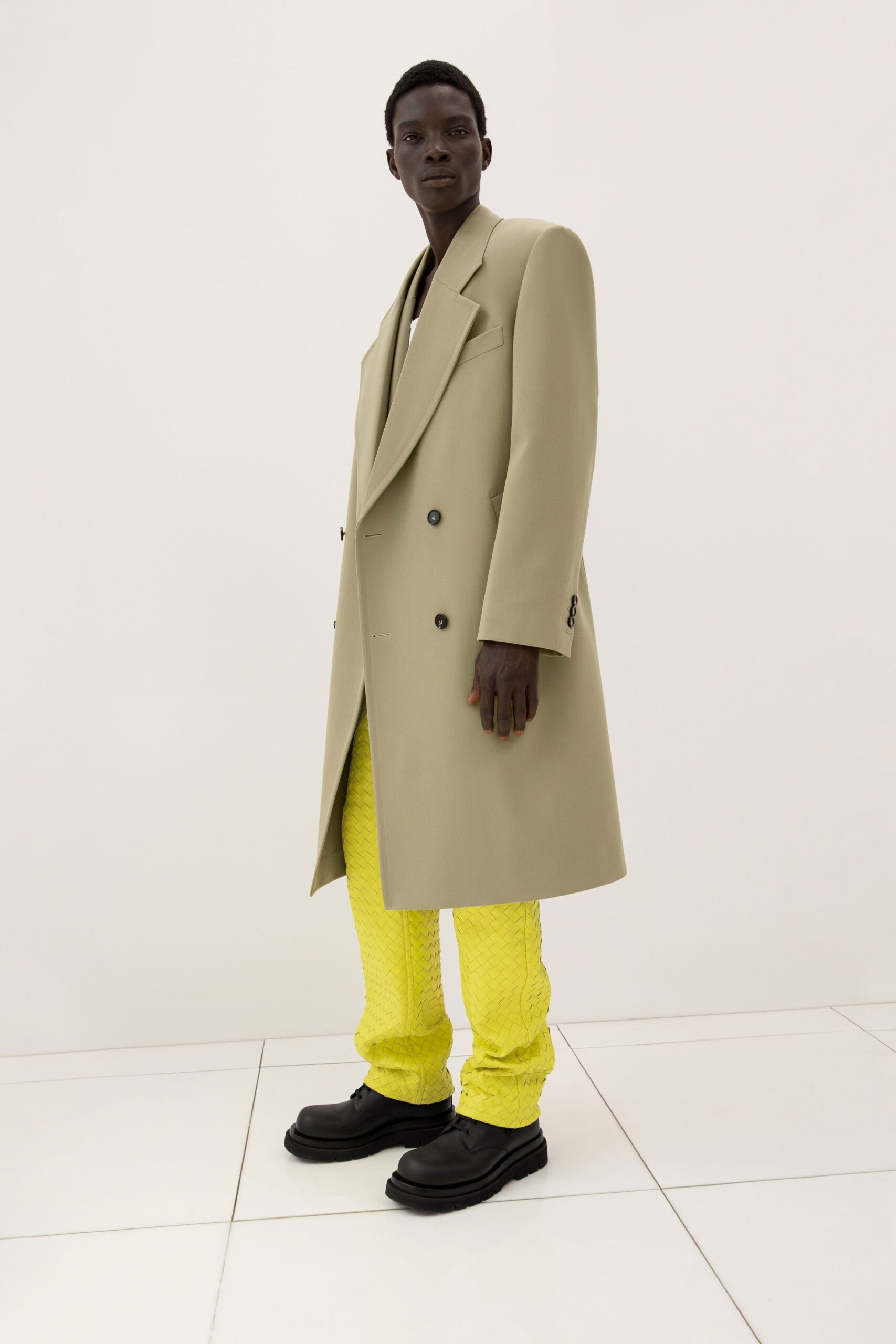 yellow leather embossed textured pants
