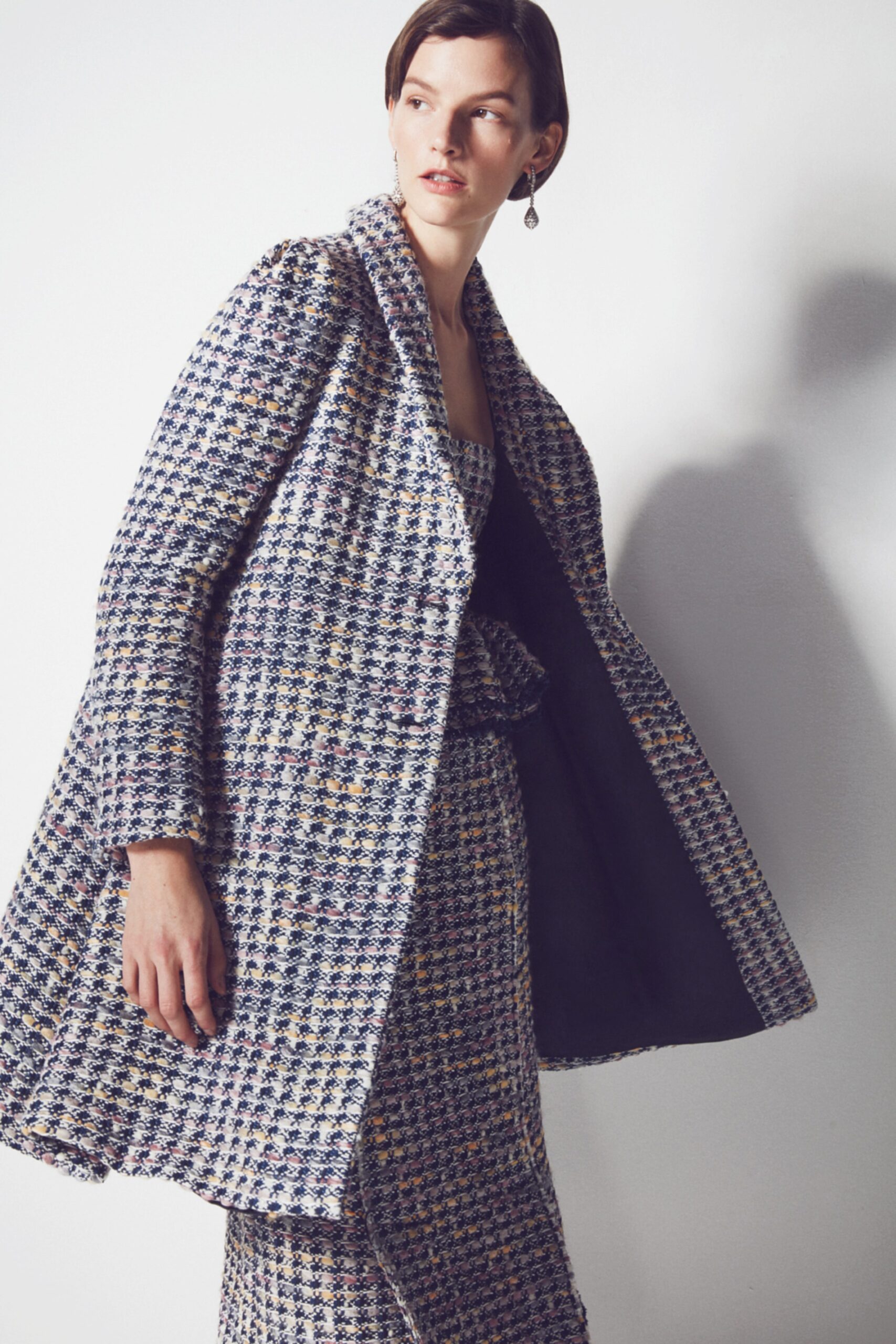 checked tweed oversized coat