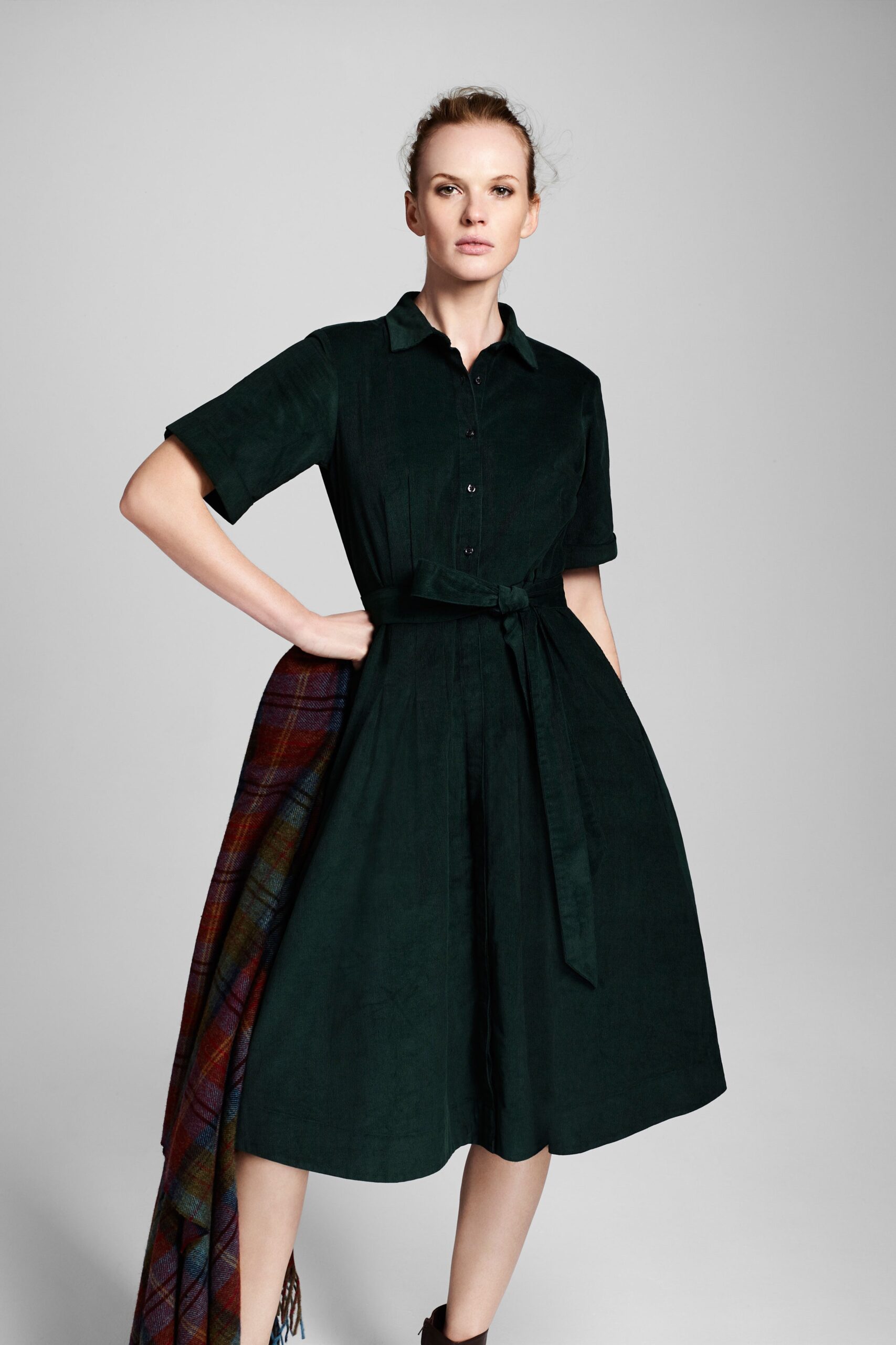 green belted shirt dress