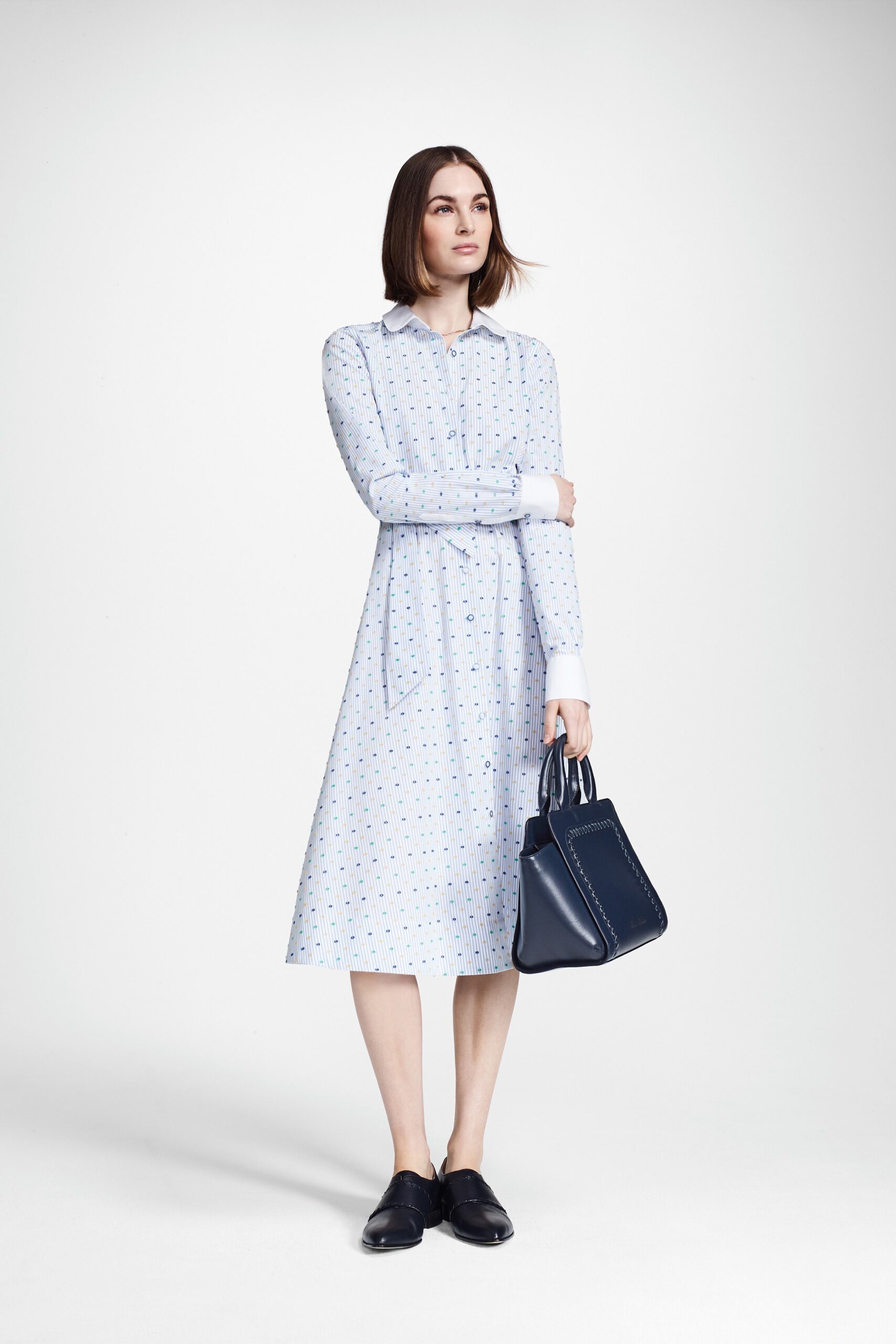 printed belted collared midi-dress