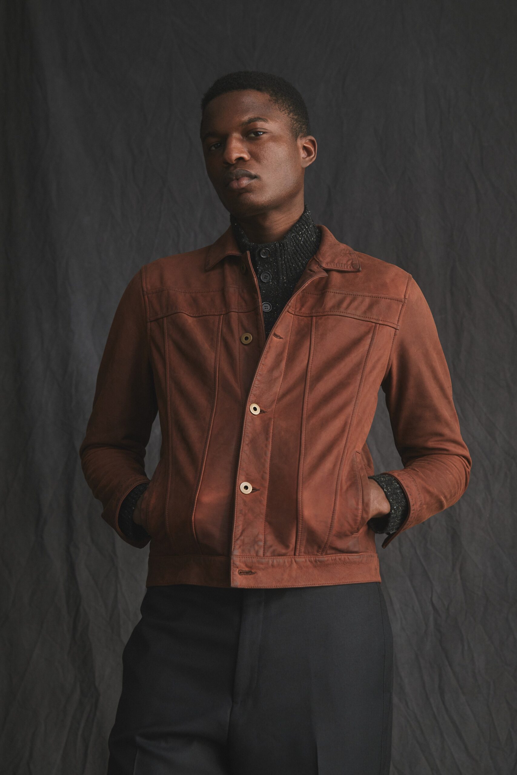brown suede collared jacket