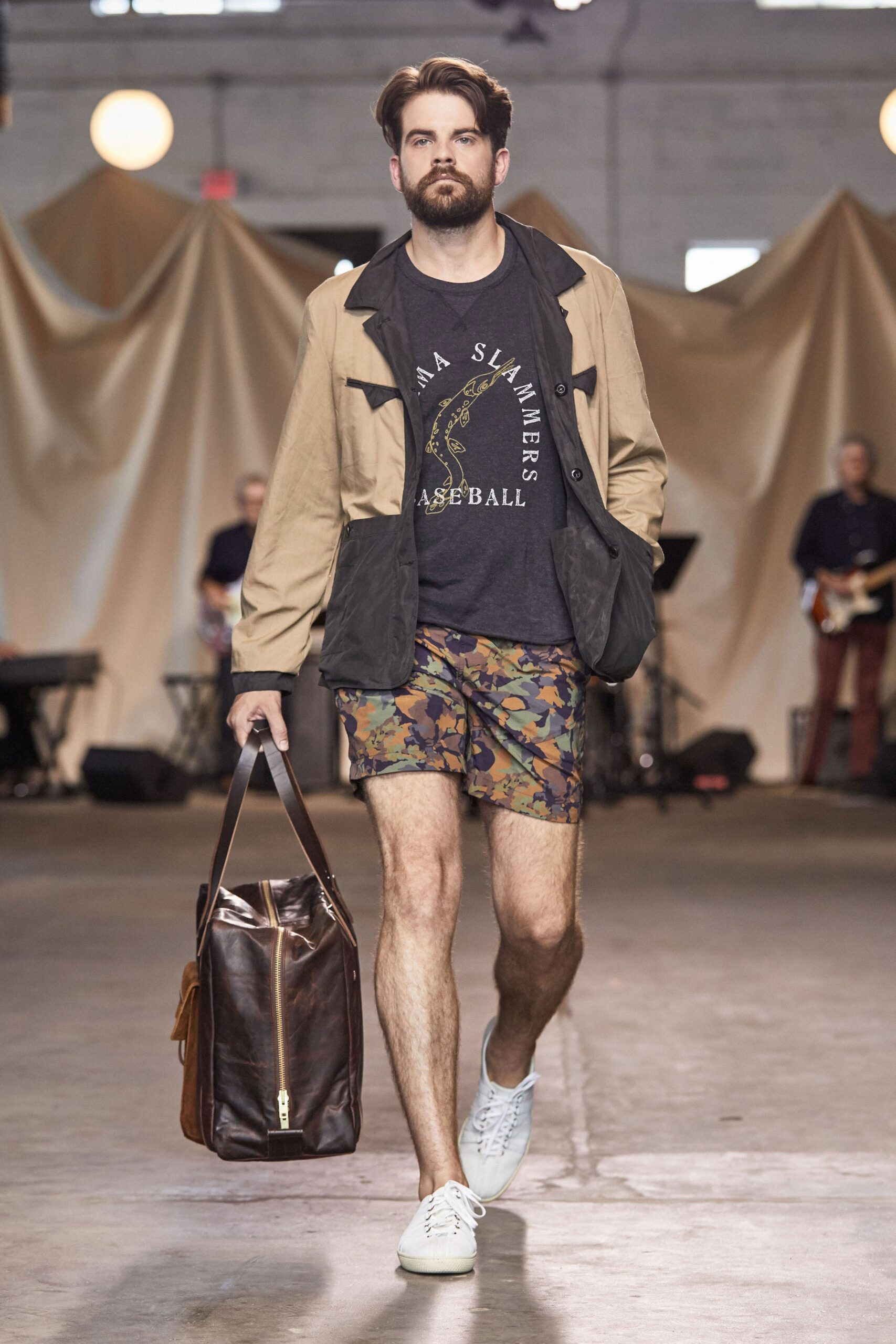 beige and black color-blocked jacket
