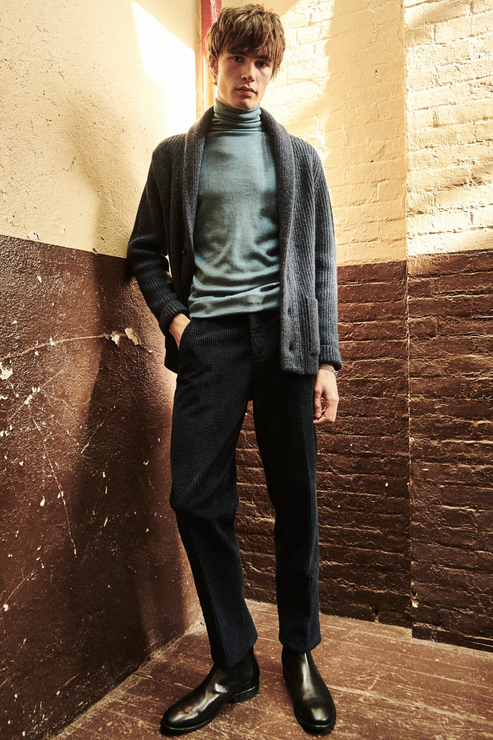 gray ribbed open-front cardigan