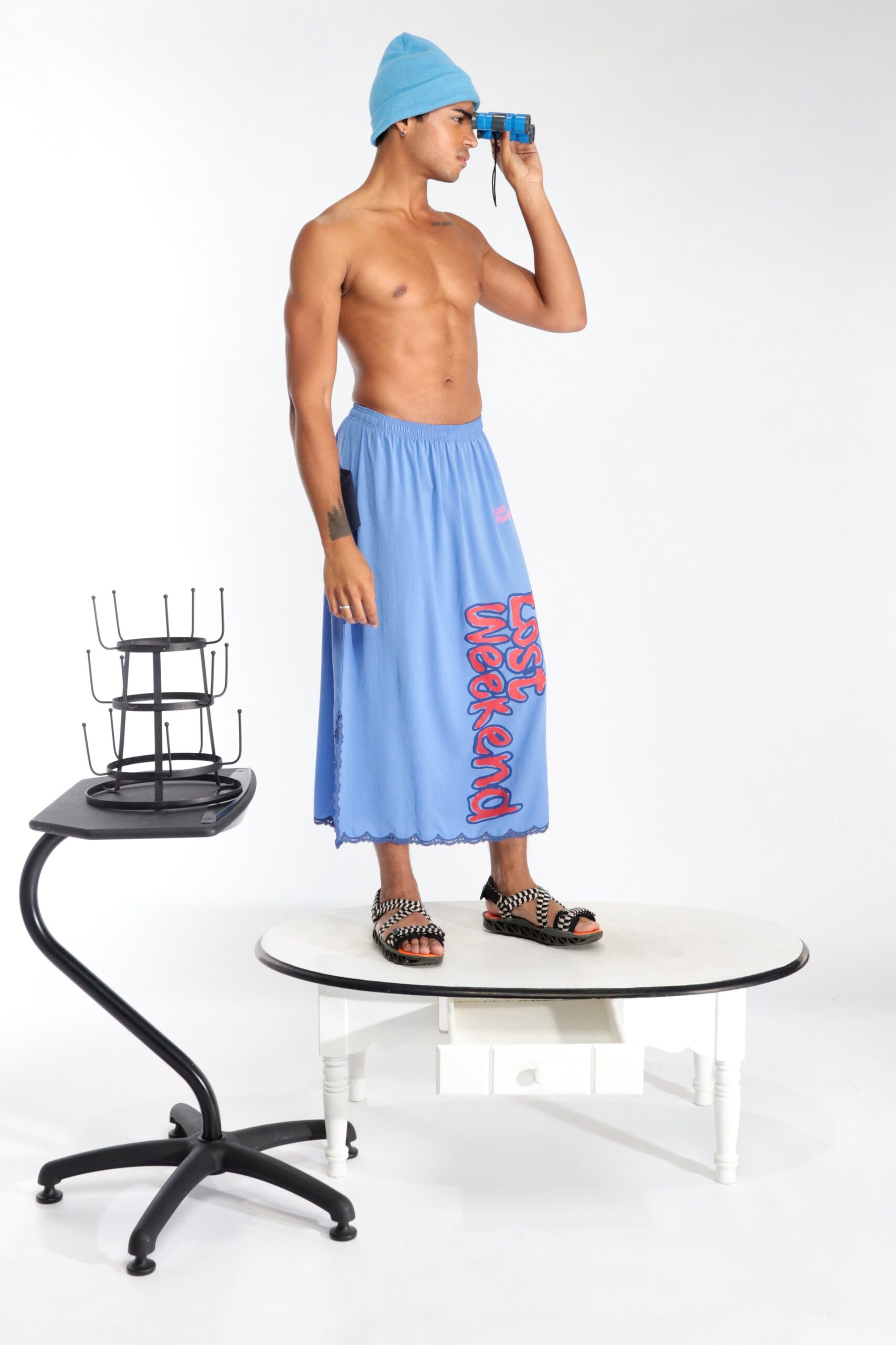 blue printed maxi skirt