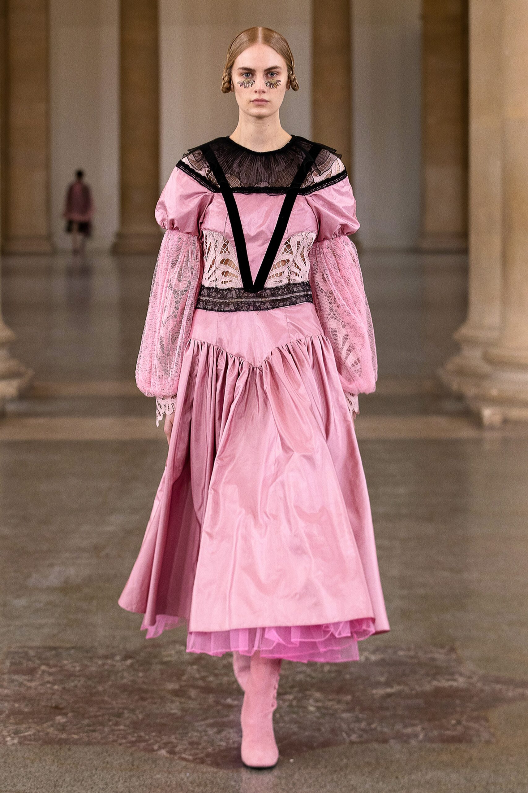pink sheer lace maxi dress