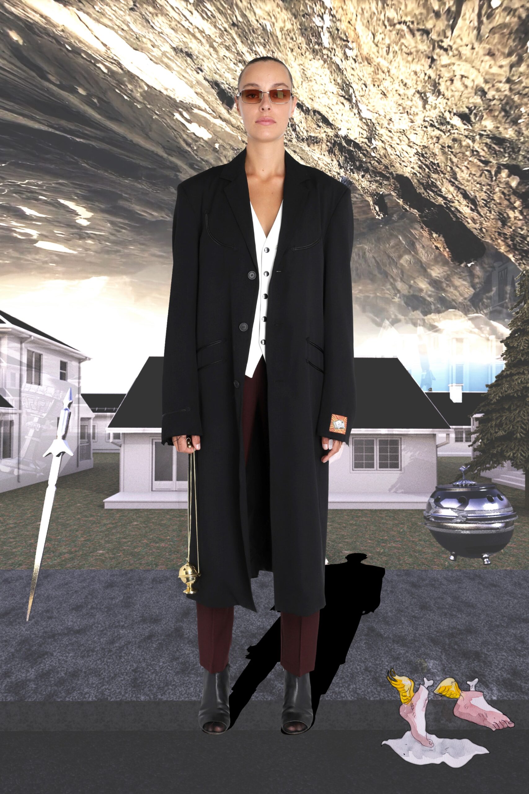 black single-breasted maxi coat