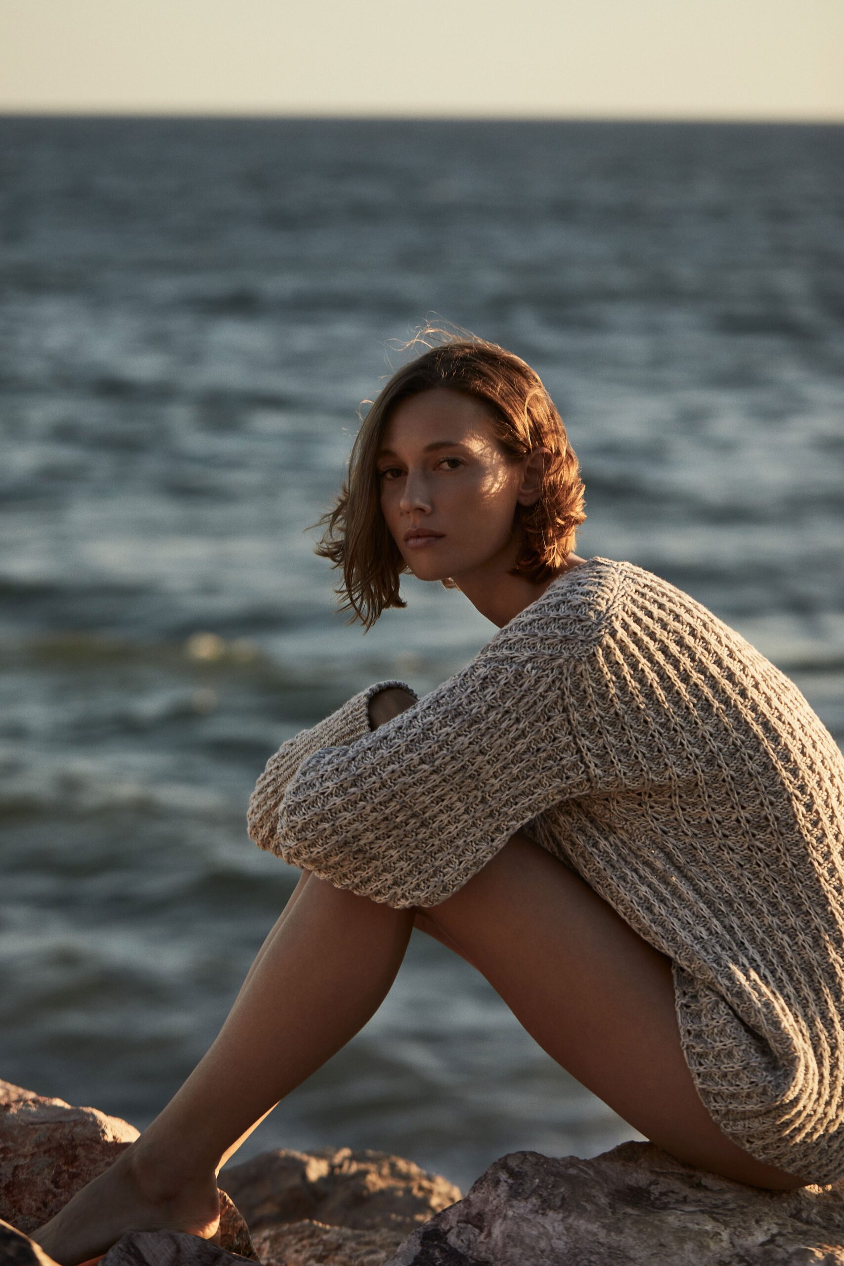 beige ribbed knit sweater