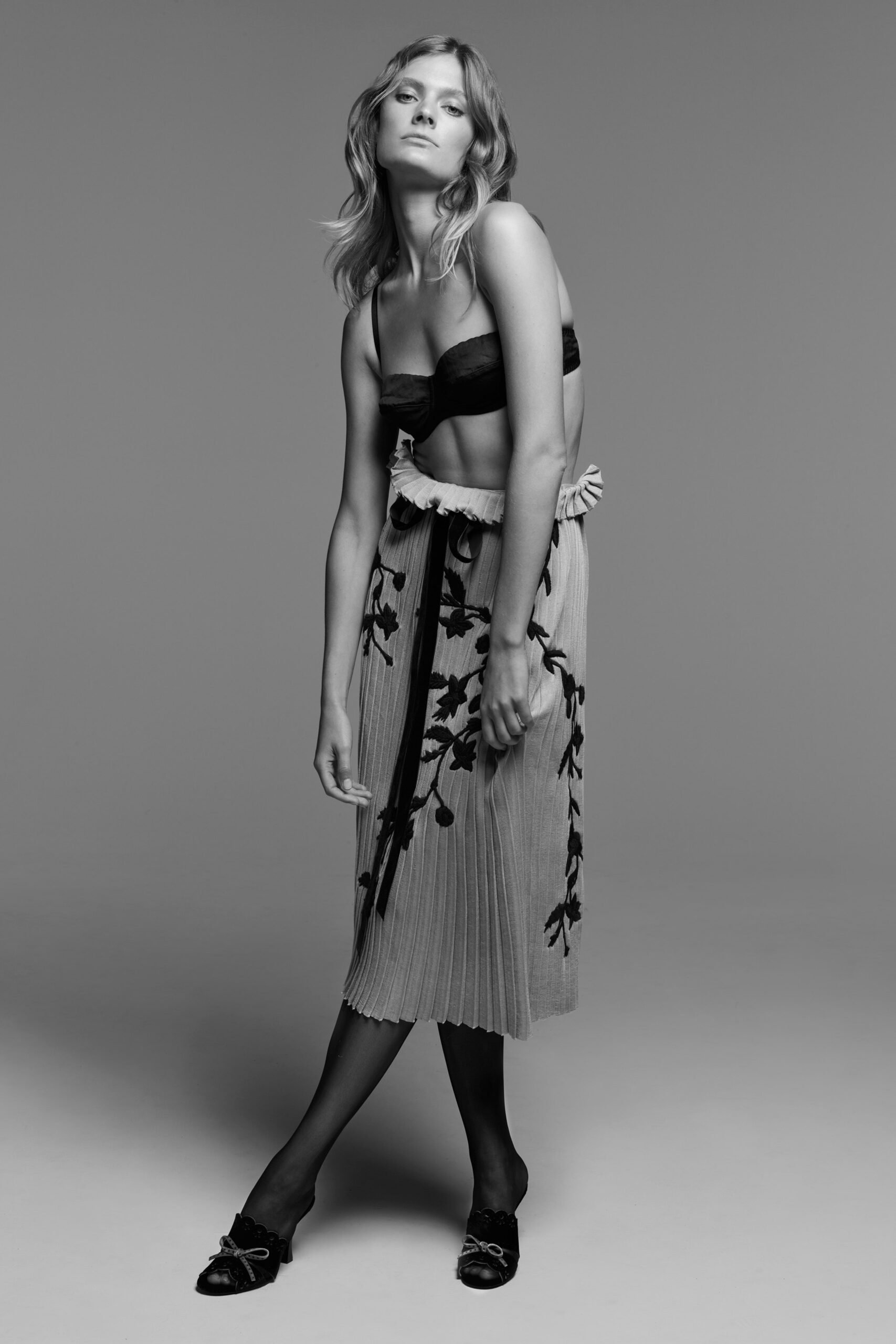 pleated floral midi skirt