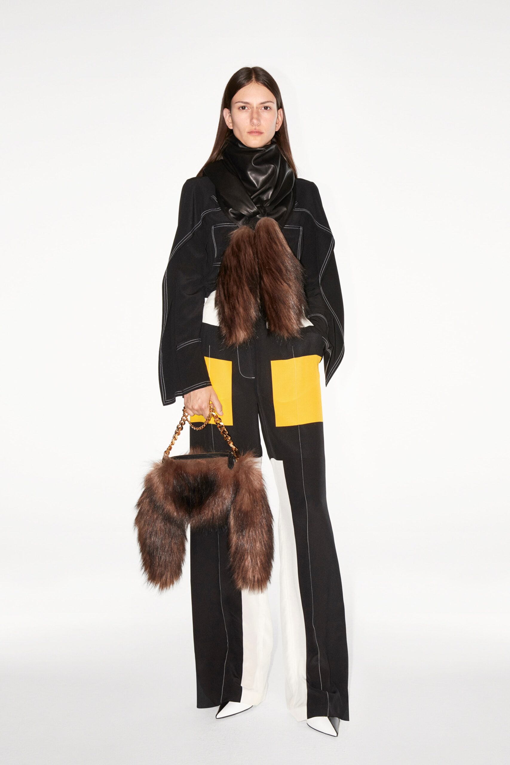 black unknown high-neck long-sleeve structured color-blocked panelled jumpsuit