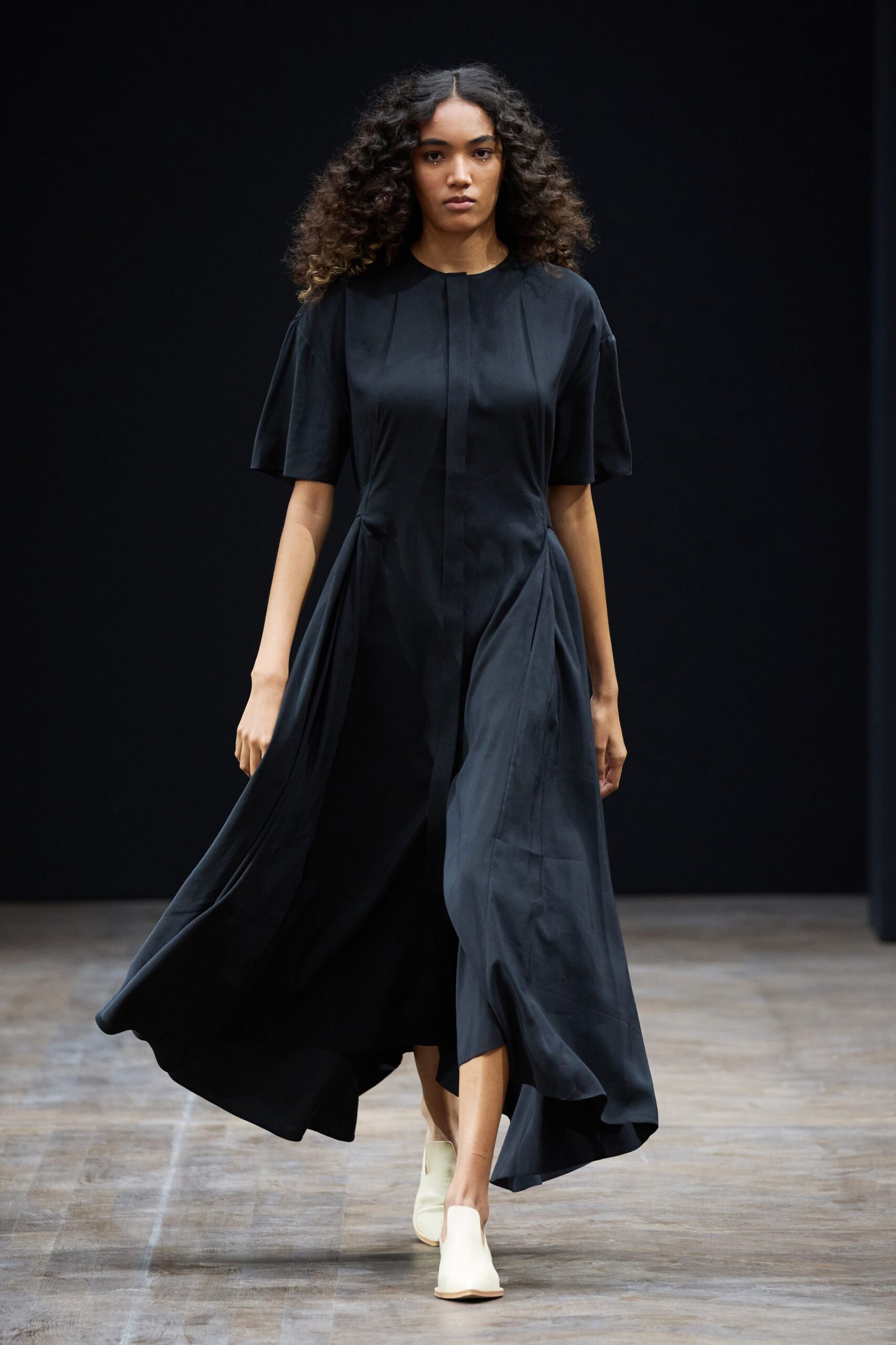 black satin asymmetric maxi-dress