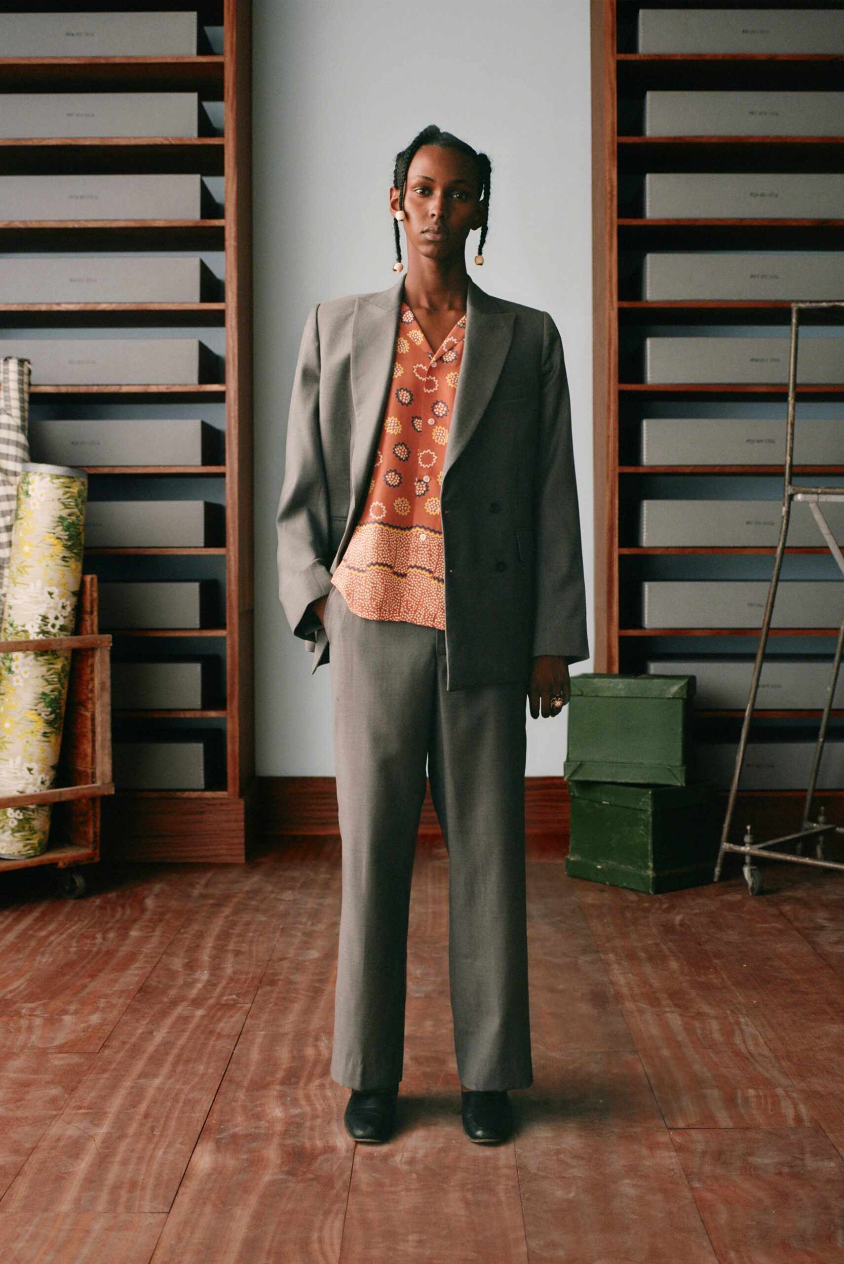 orange unknown collared v-neck printed buttoned shirt