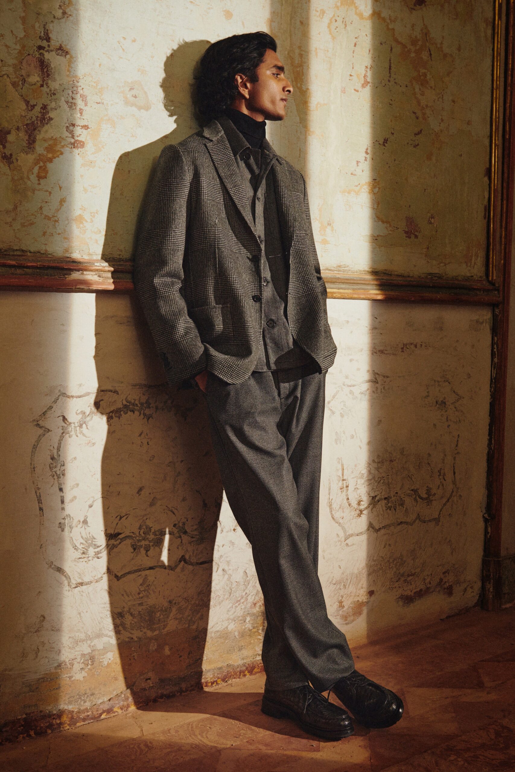 gray checked wool blazer