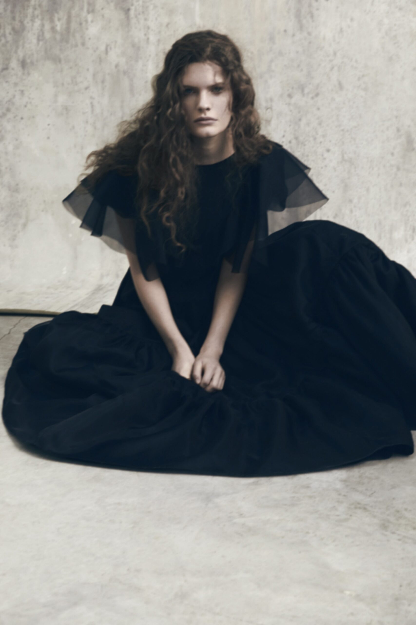 black sheer tulle gown