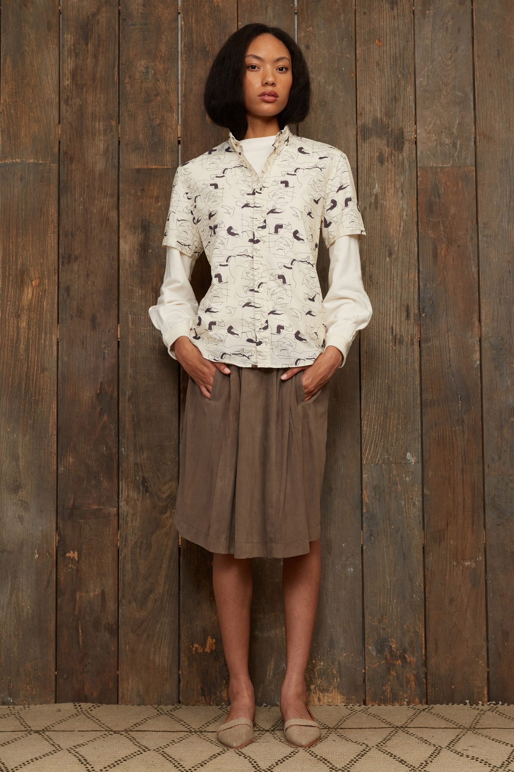 printed ivory short-sleeve shirt