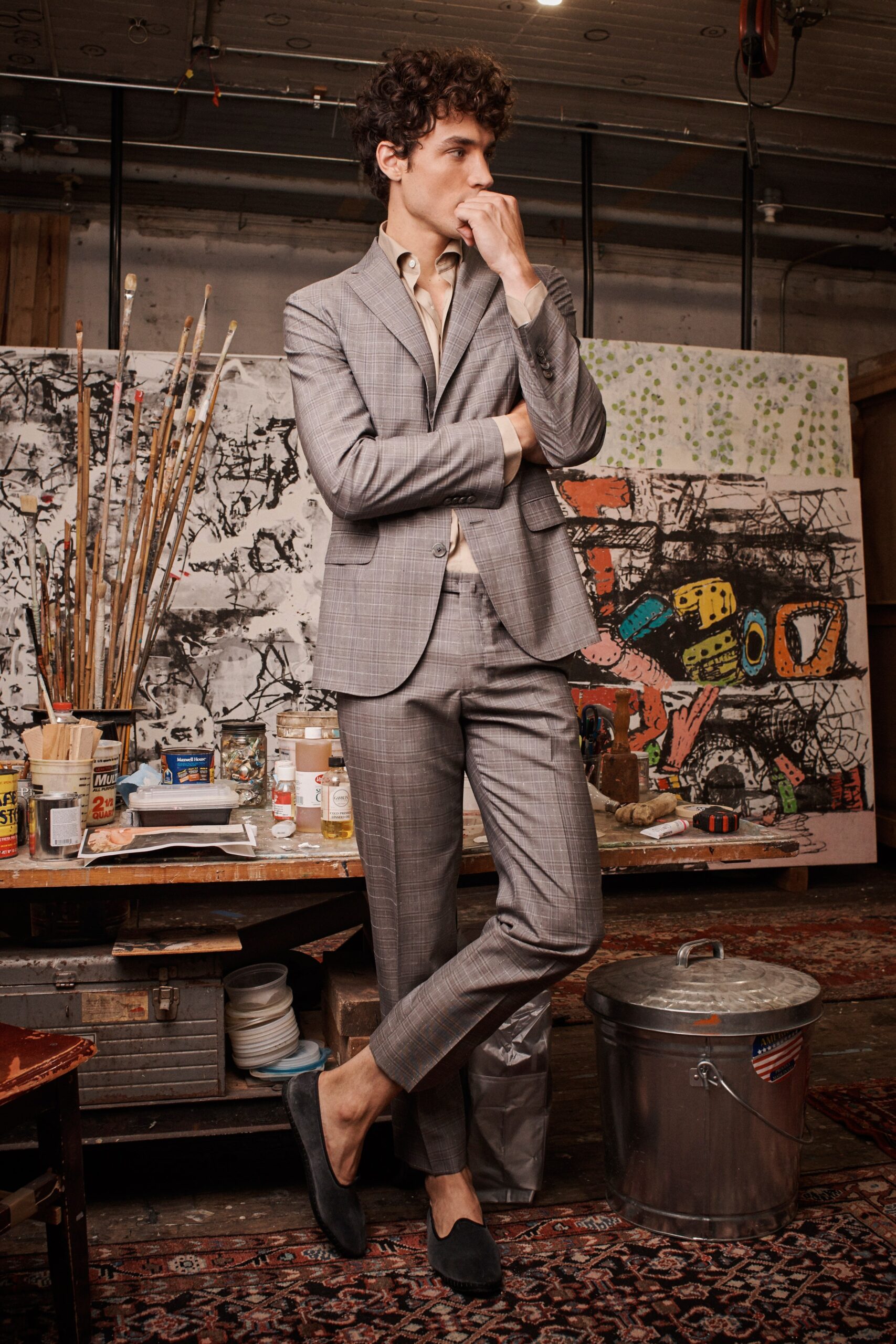 gray tailored checked cropped pants