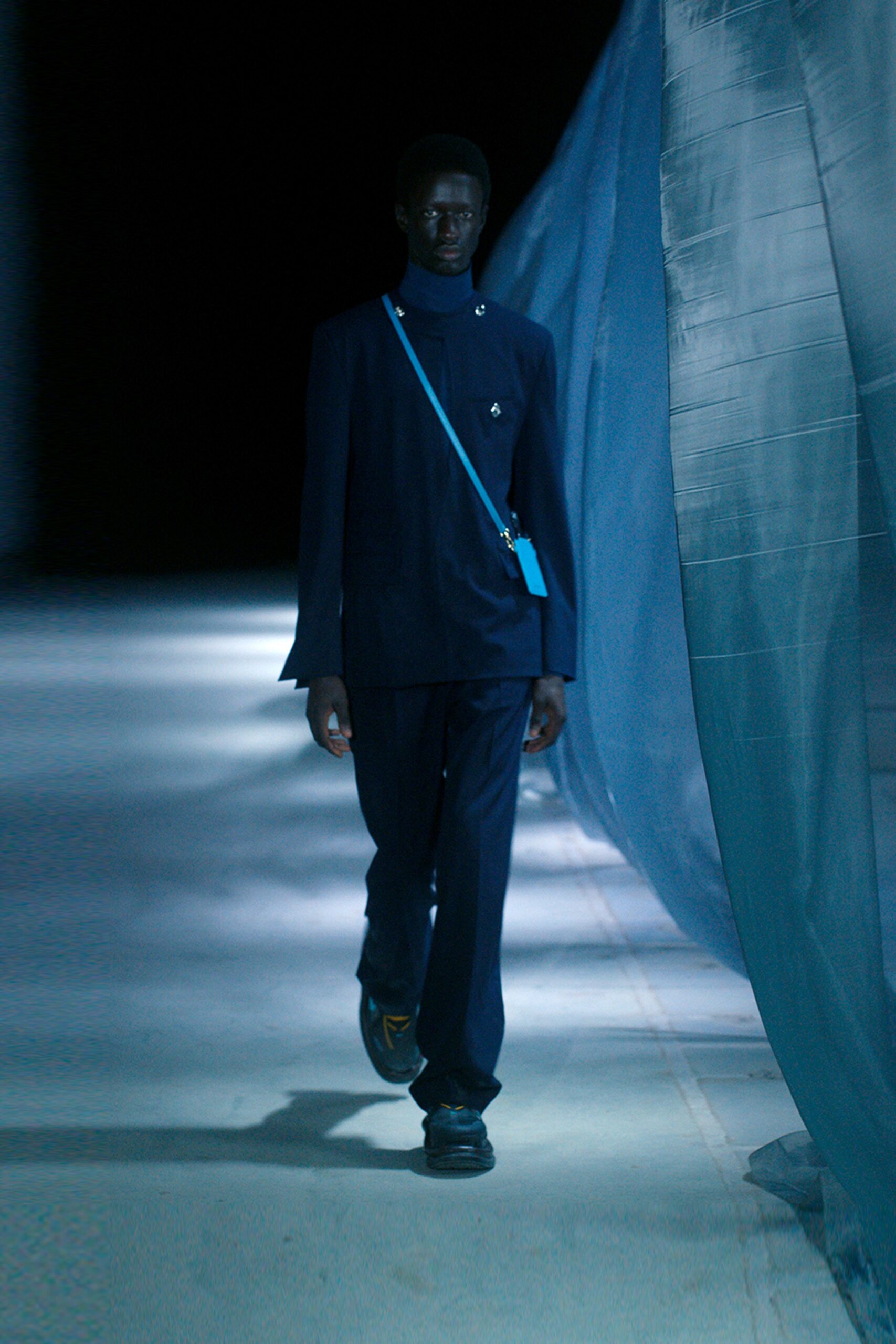 blue tailored high-neck jacket