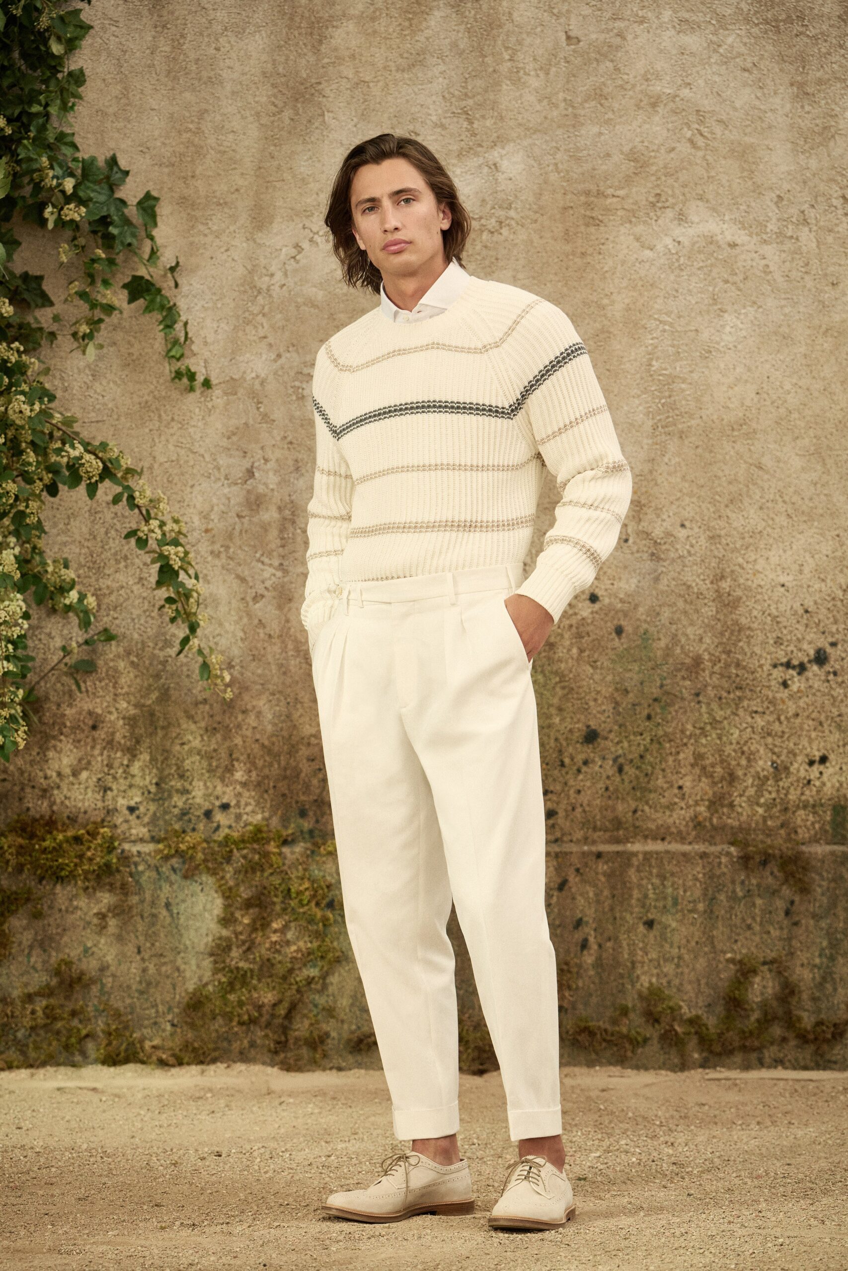 ivory unknown tailored straight-leg cuffed pants