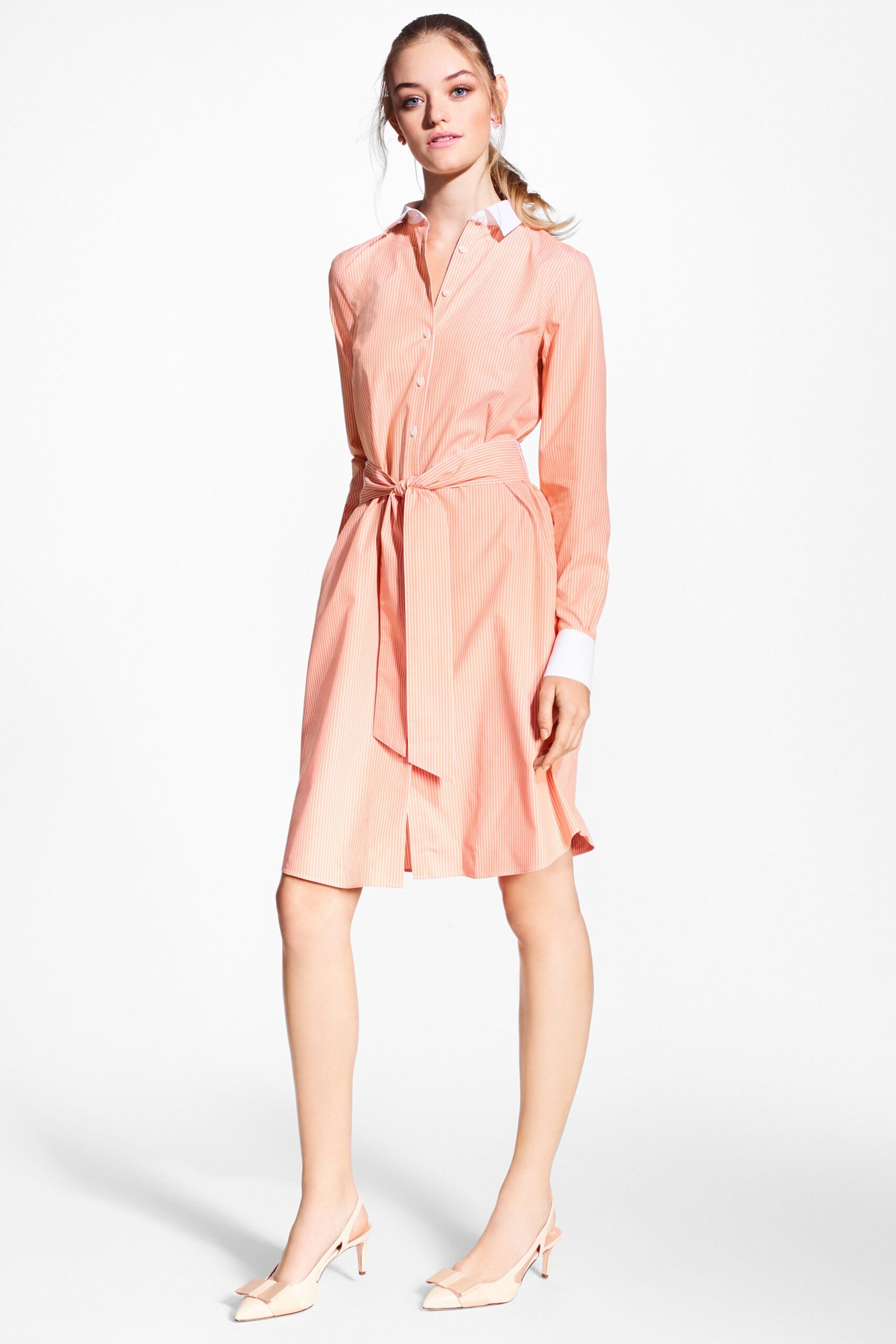 pink striped shirt dress