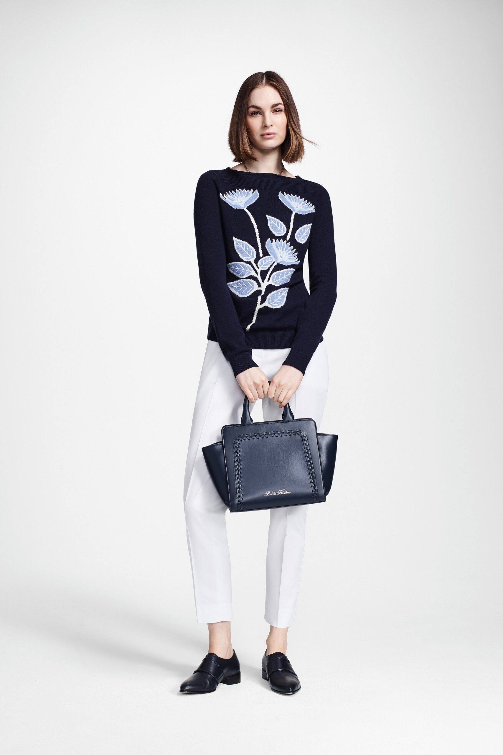 blue floral knit sweater