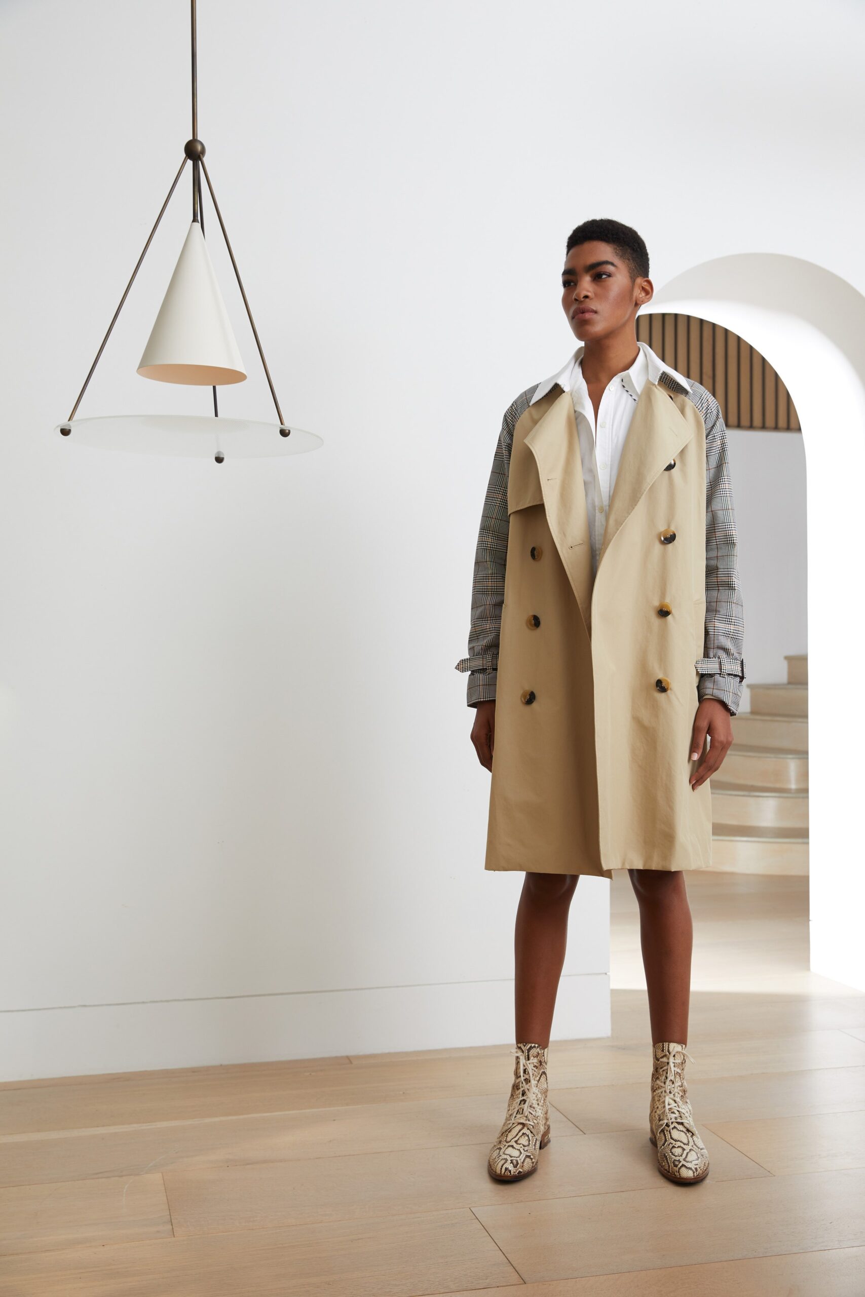 beige double-breasted trench coat
