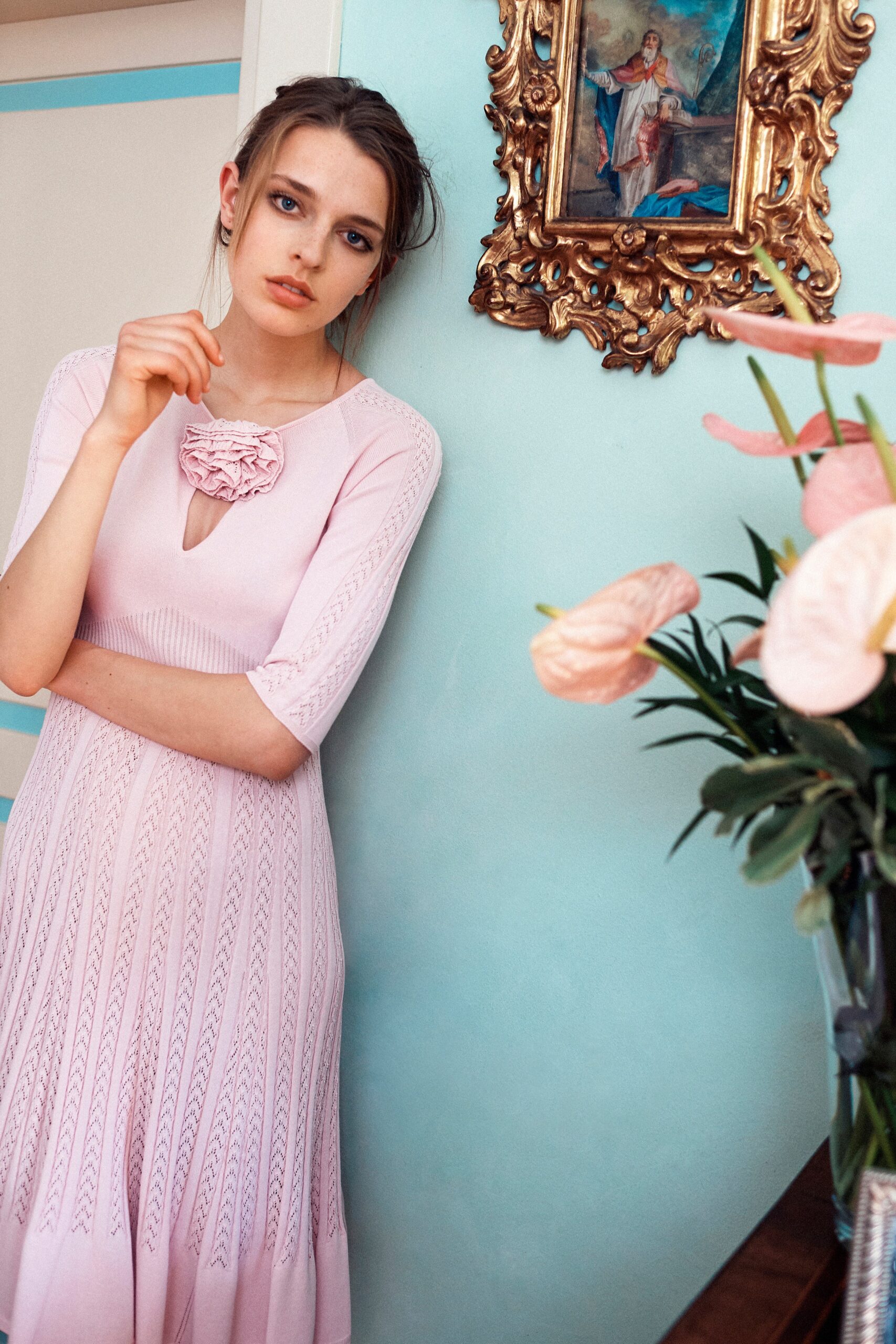 pink knit keyhole maxi dress